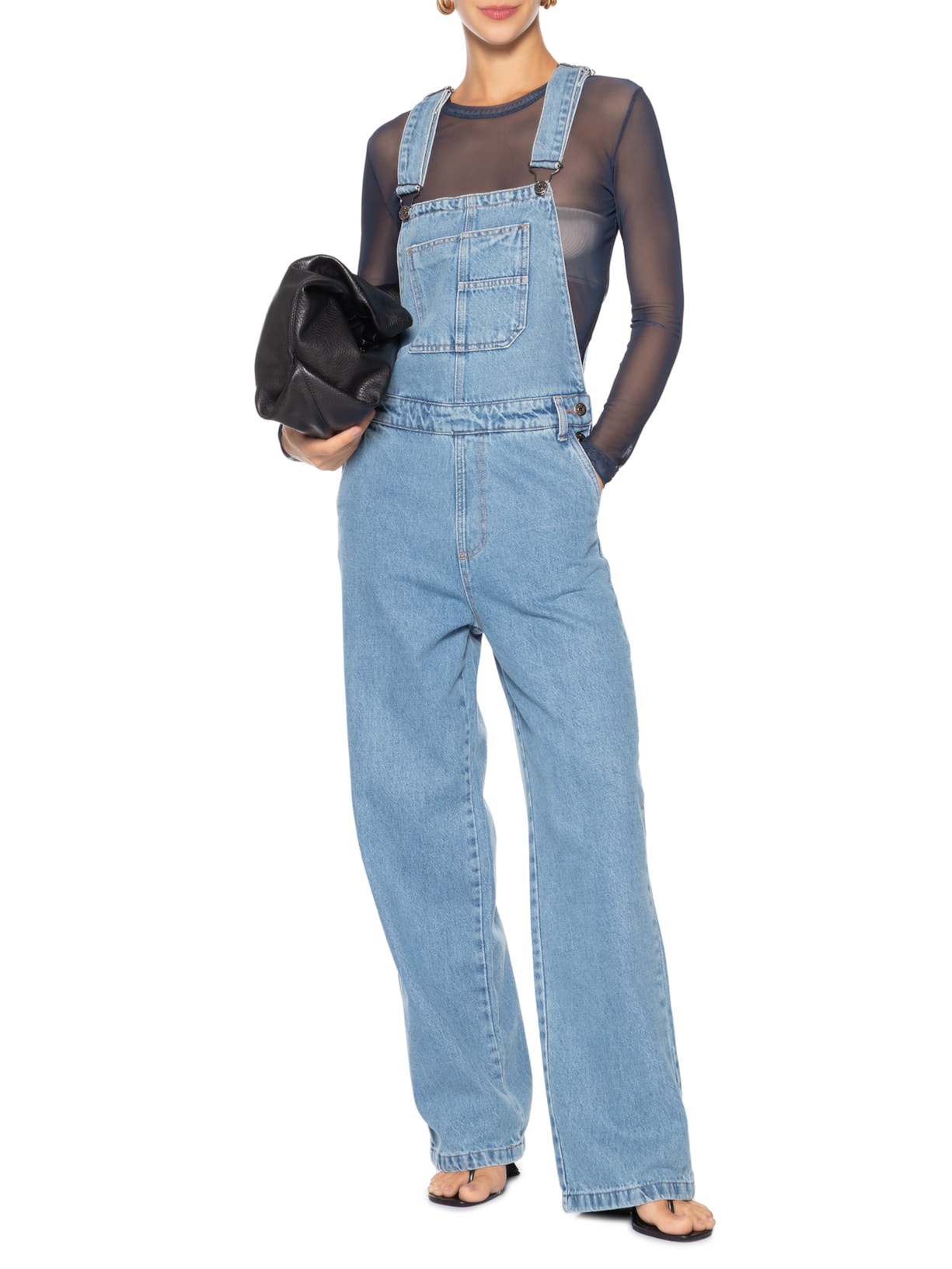 Jardineira Feminina Jeans Oversized Azul Market 33