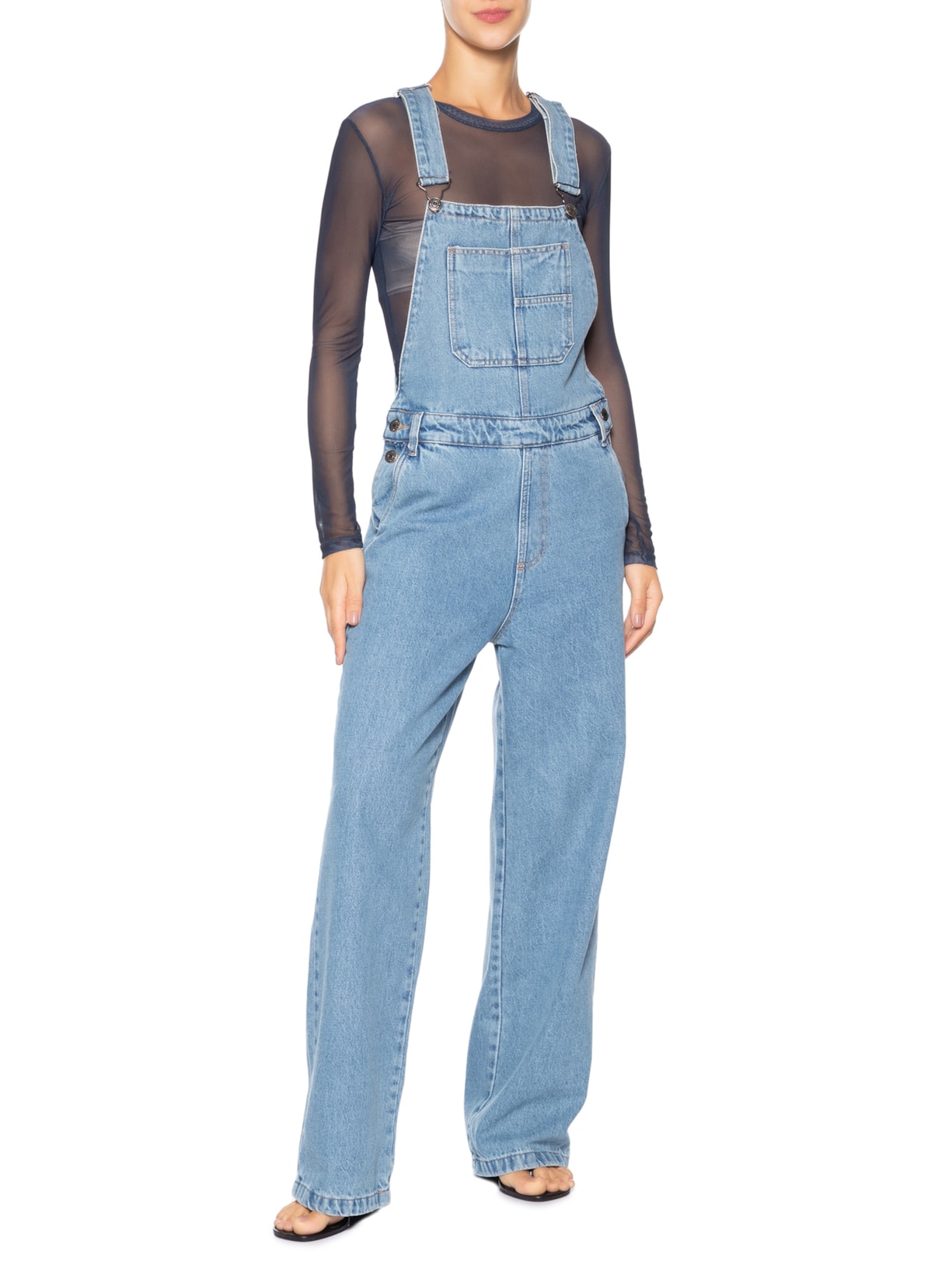 Jardineira Feminina Jeans Oversized Azul Market 33