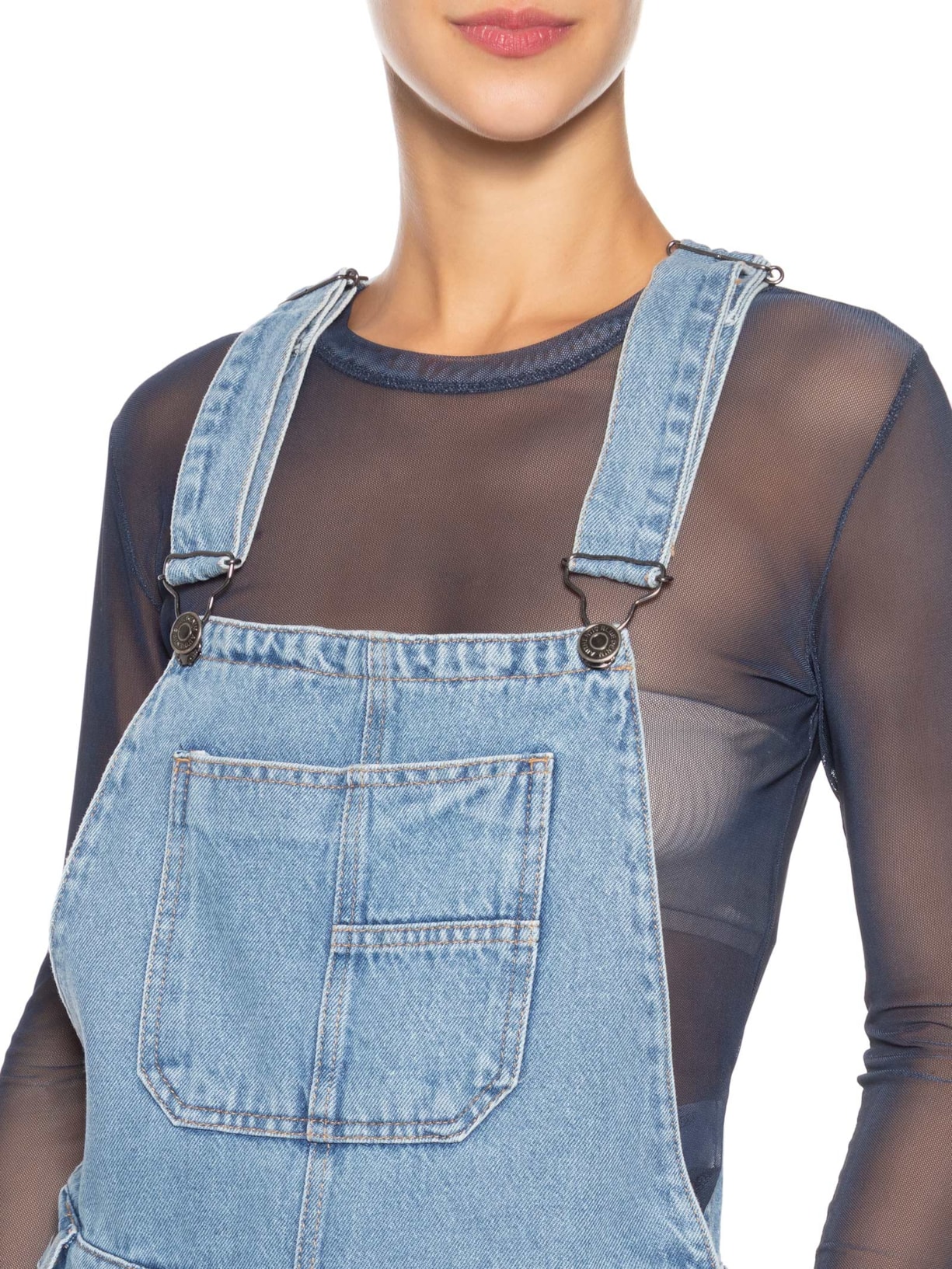 Jardineira Feminina Jeans Oversized Azul Market 33