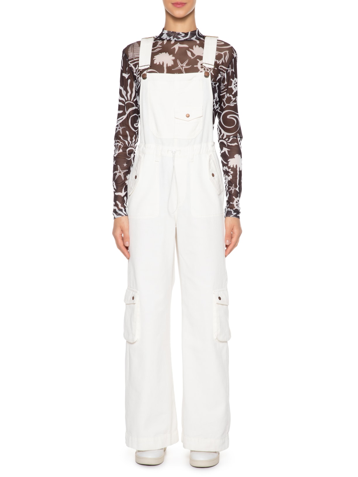 Jardineira Feminina Sarja Cargo Off White Dress To