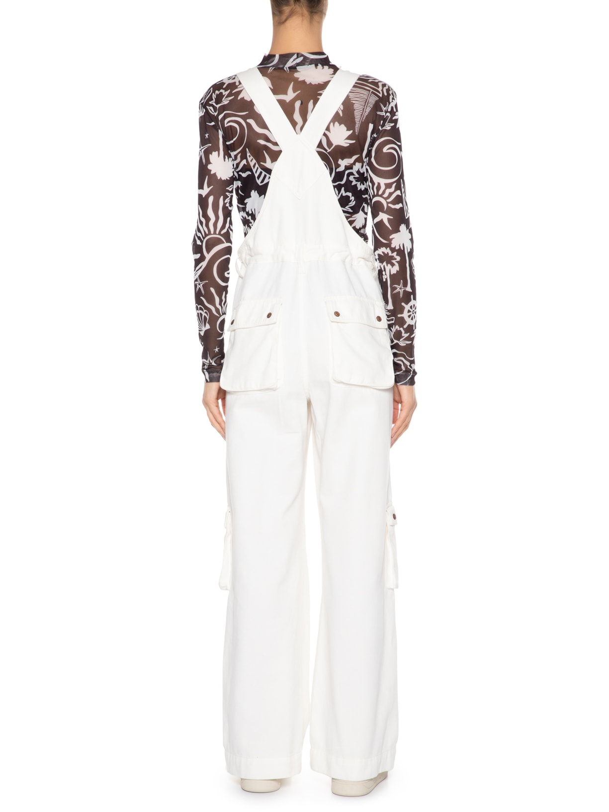 Jardineira Feminina Sarja Cargo Off White Dress To