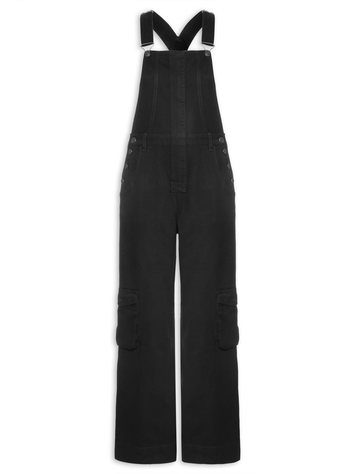 Jardineira Feminina Sarja Cargo - Preto