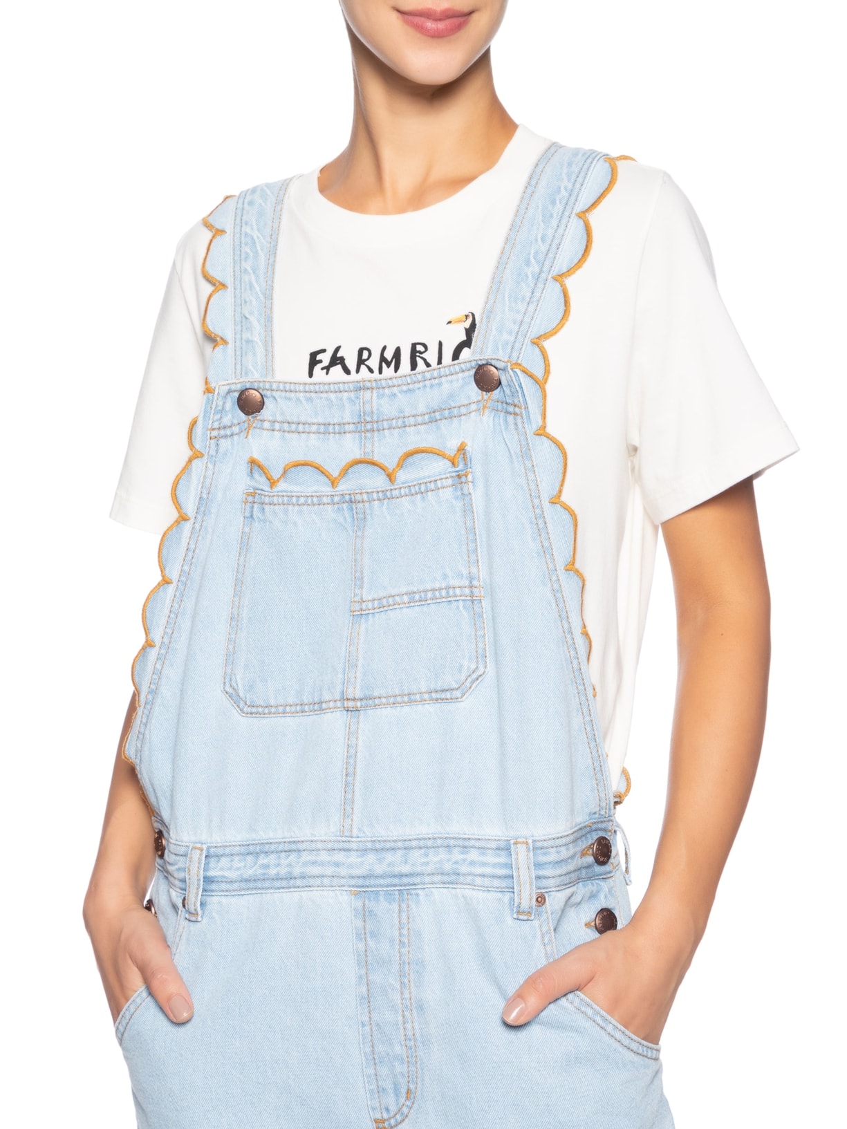 Jardineira Jeans Festone Azul  Farm