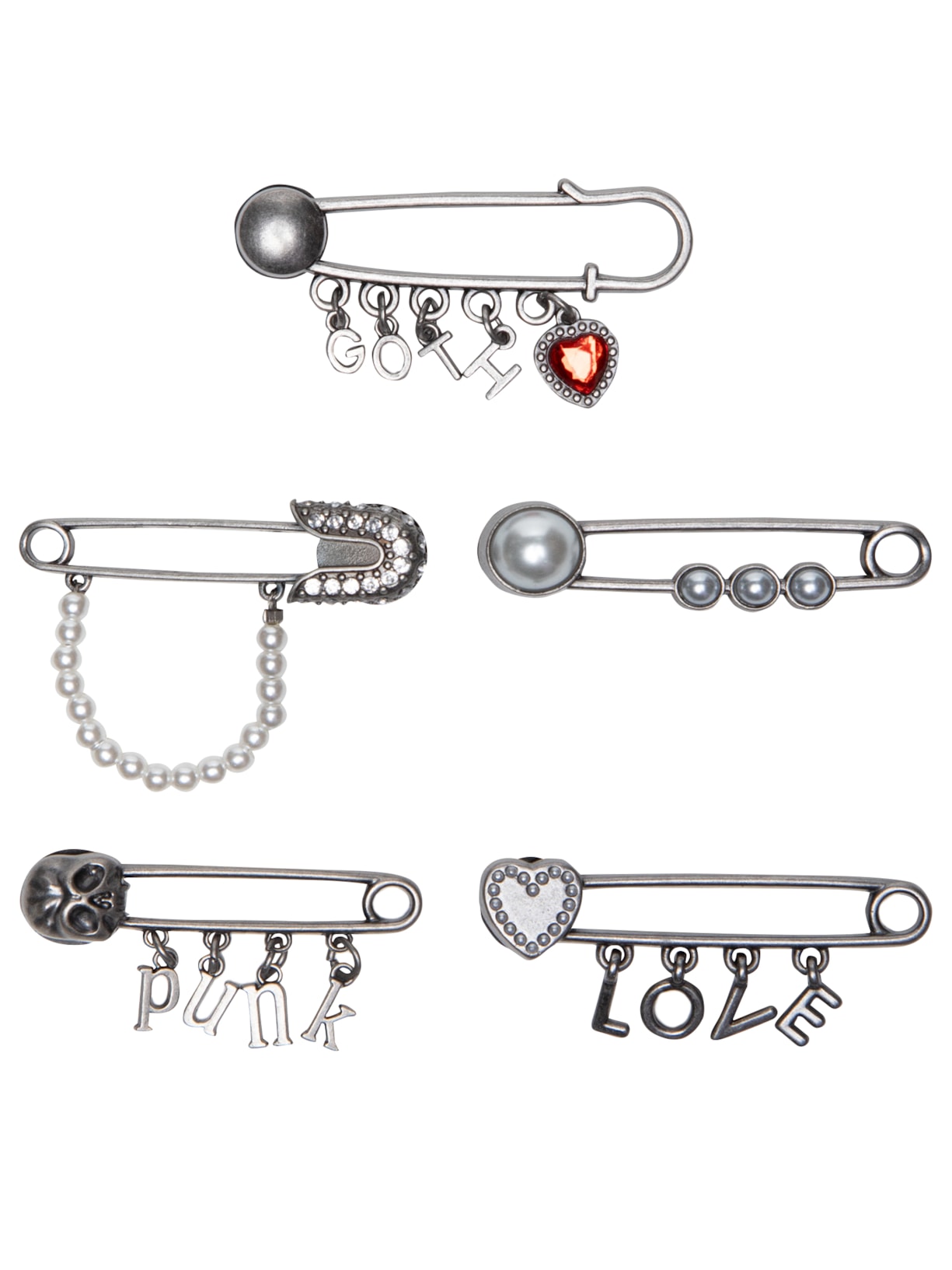 Jibbitz Love Punk Goth Pin Pack 5 Peças - Prata