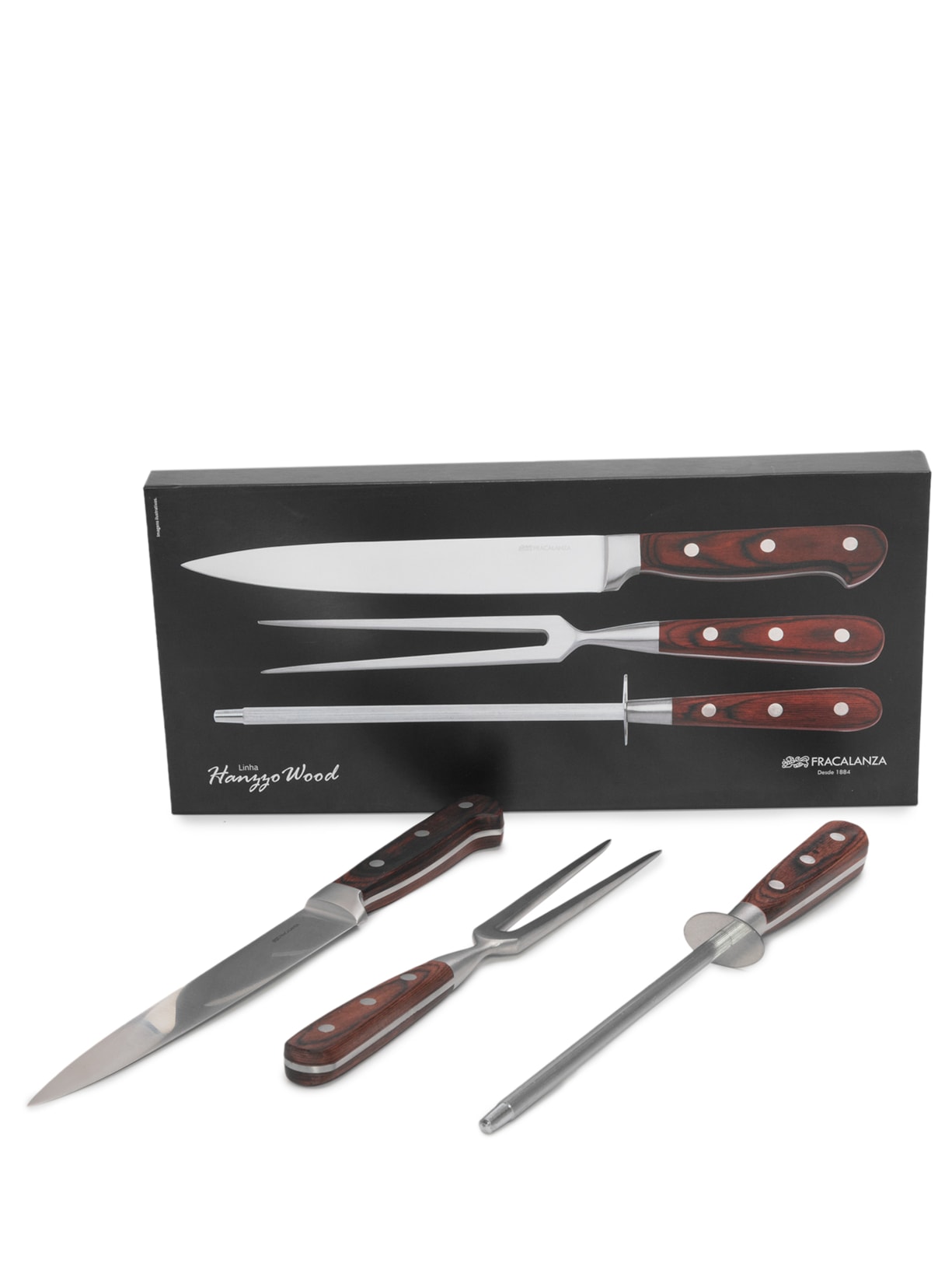 Jogo de 3 peças Faca, Garfo e Chaira Hanzzo Wood '2Home