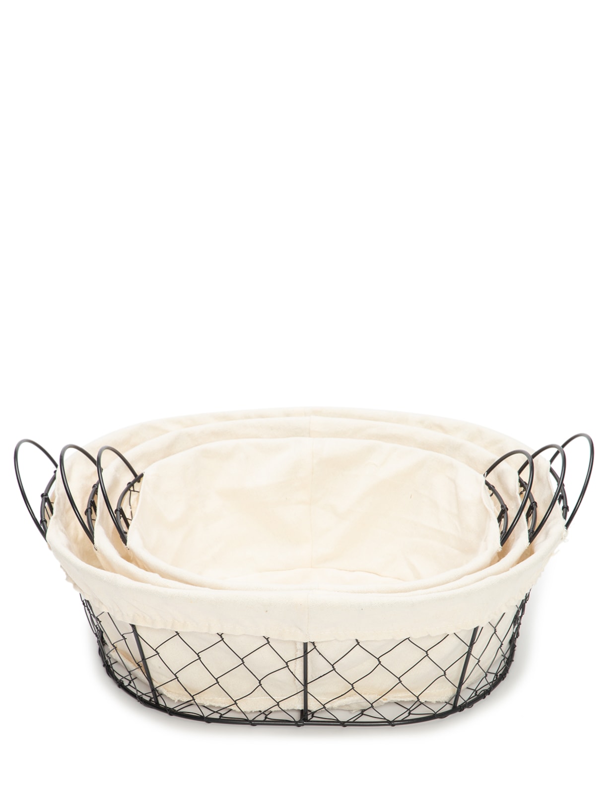 Jogo De Cestas Ovais Com Alça Em Ferro 3 Unidades Off White '2Home