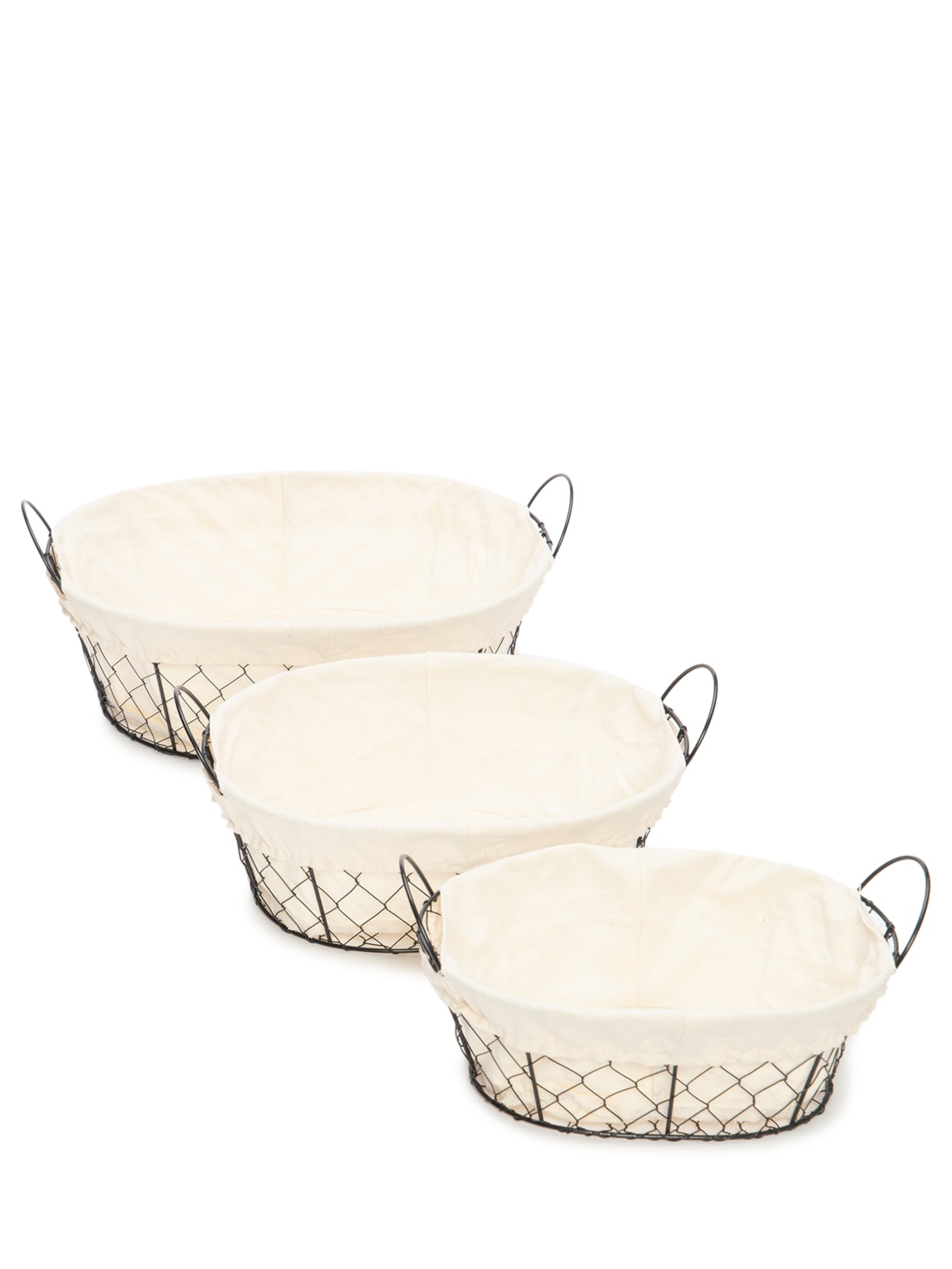 Jogo De Cestas Ovais Com Alça Em Ferro 3 Unidades Off White '2Home