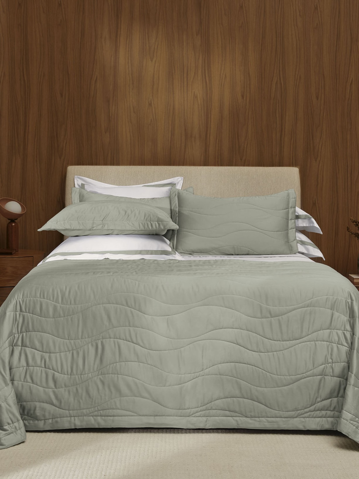 Jogo De Colcha Novara Cetim 300 Fios Kings Verde  Trussardi