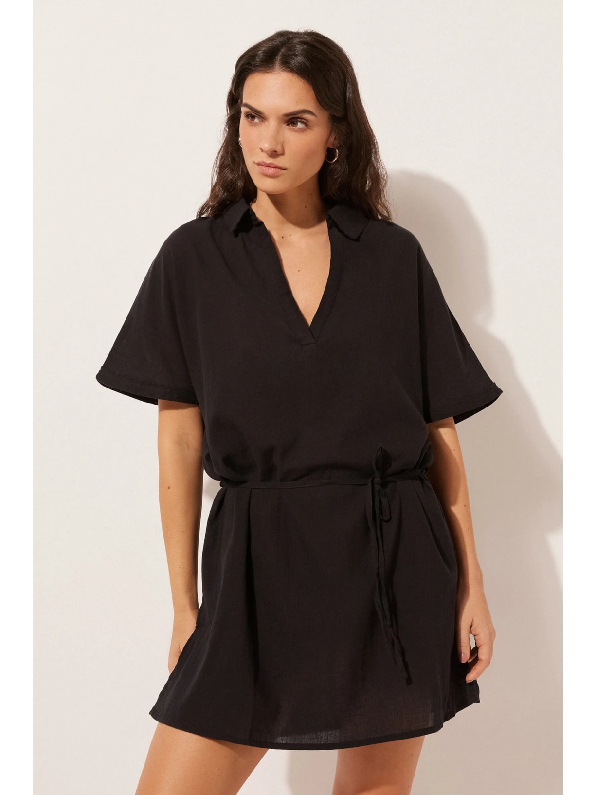 Kaftan Curto Com Cordão Ajustável Preto Calzedonia