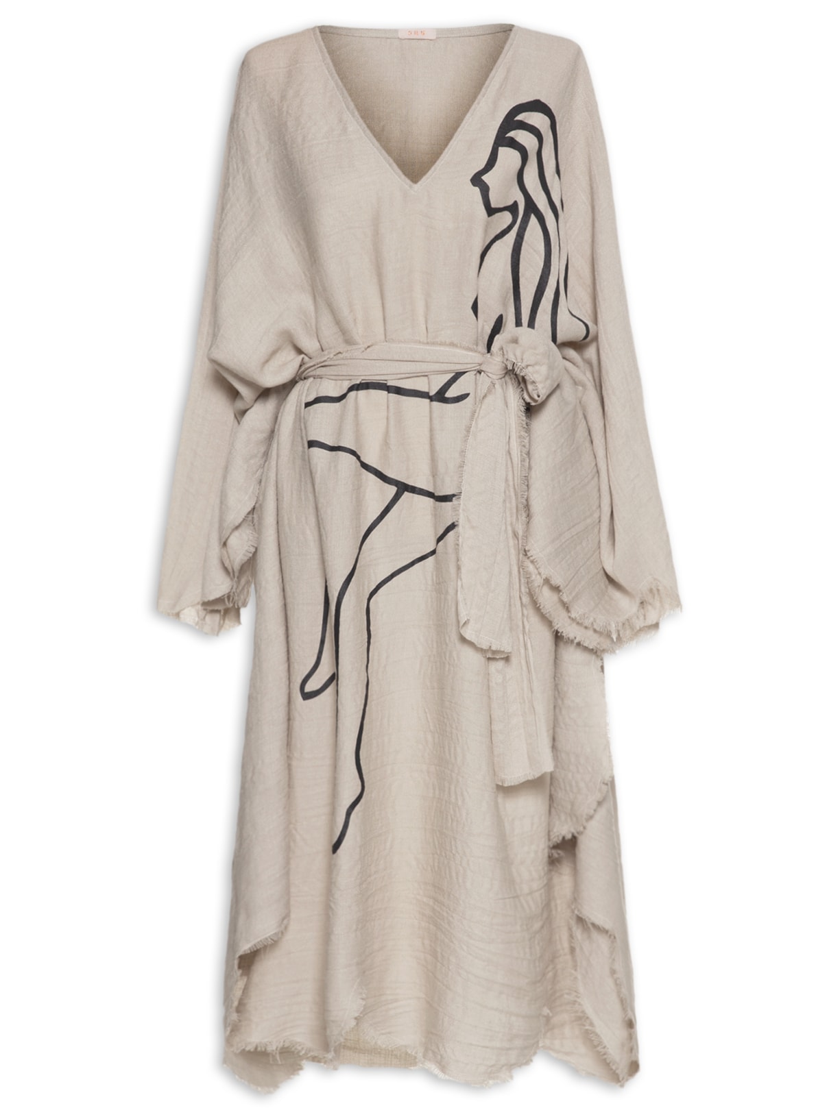 Kaftan Feminino Com Barra Ondulada Estampa Mamma - Cinza