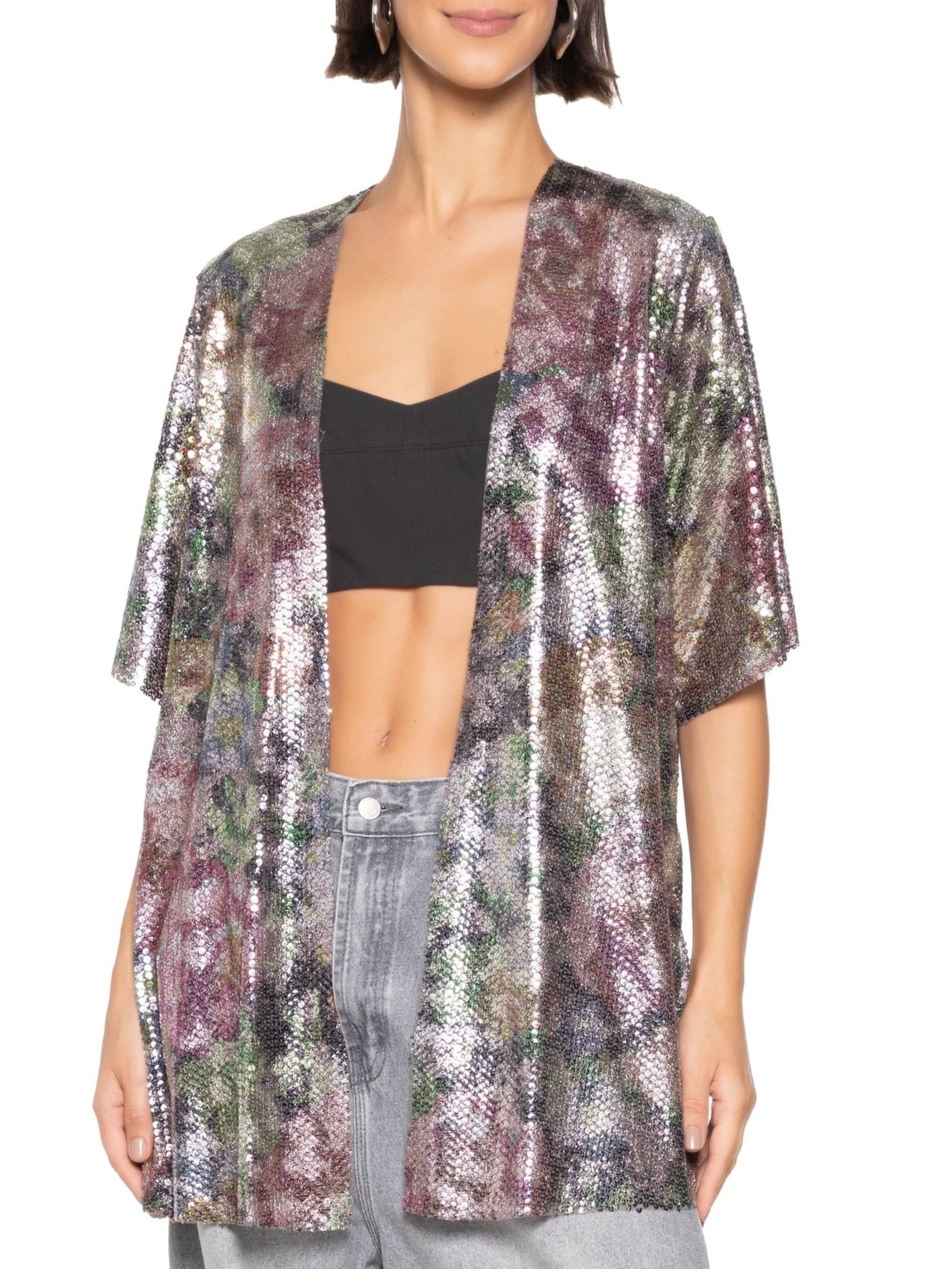 Kimono Carnaval Paetê Rosa Market 33