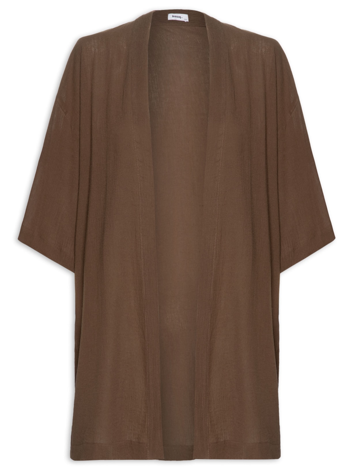 Kimono Feminino Alongado Com Cava Deslocada - Marrom