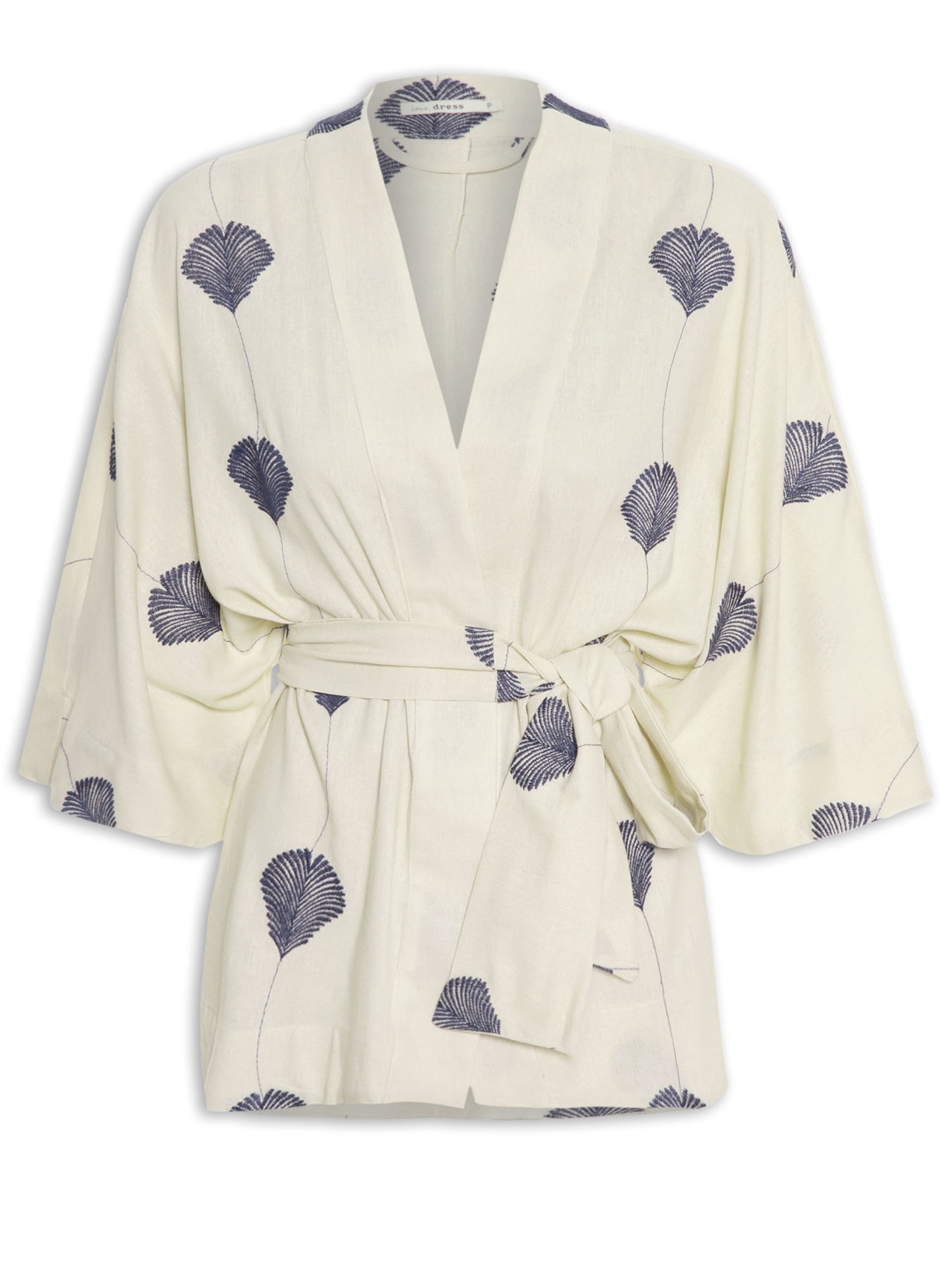 Kimono Feminino Bordado Faixa Cintura - Bege