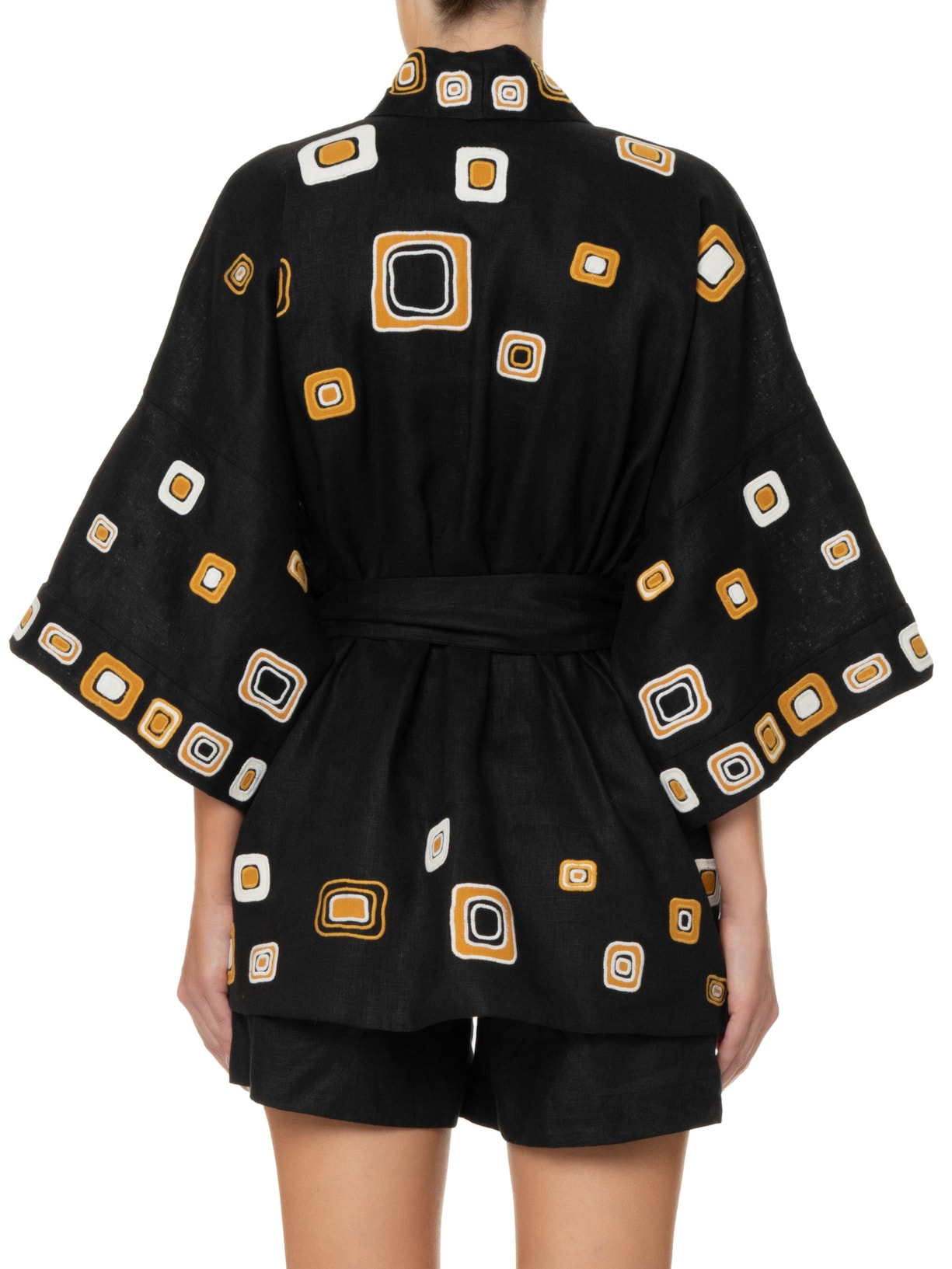 Kimono Feminino Bordado Mosaico Preto Animale