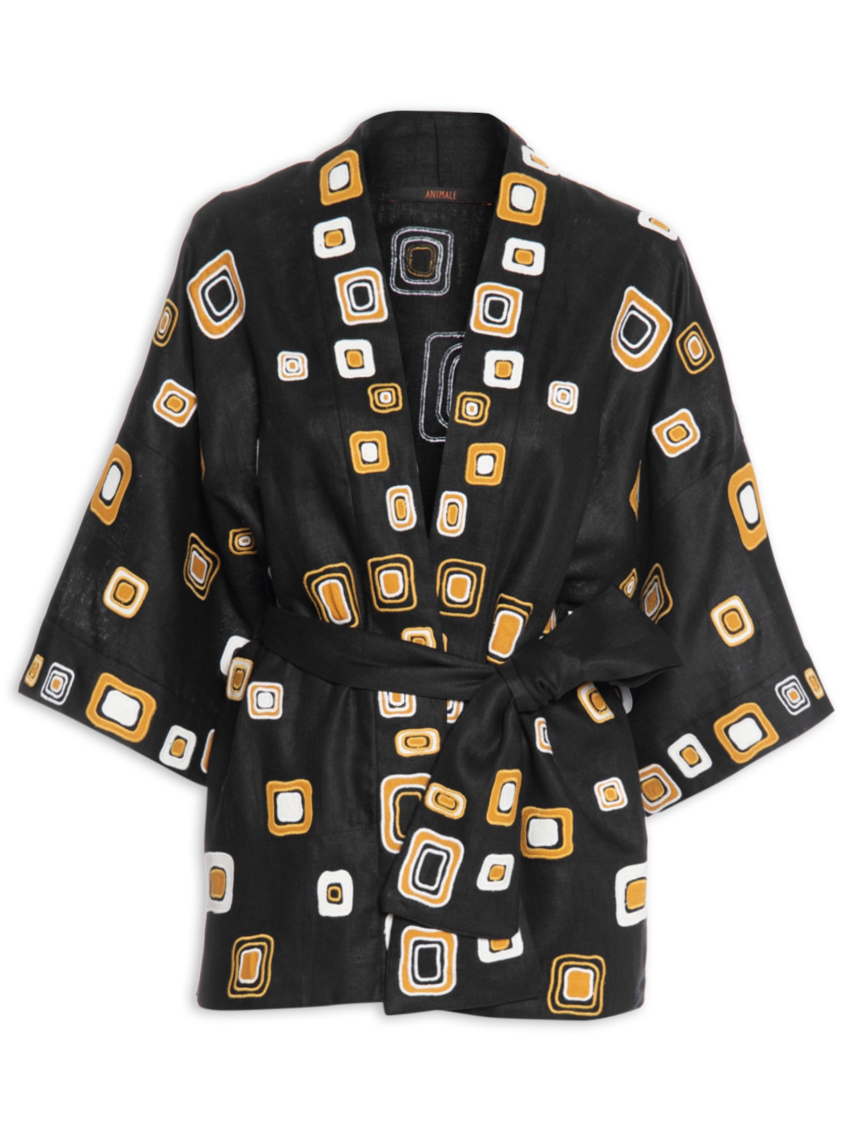 Kimono Feminino Bordado Mosaico Preto Animale