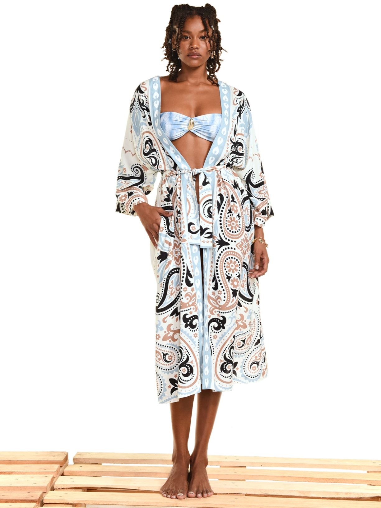 Kimono Feminino Caftan Cat  Azul Triya