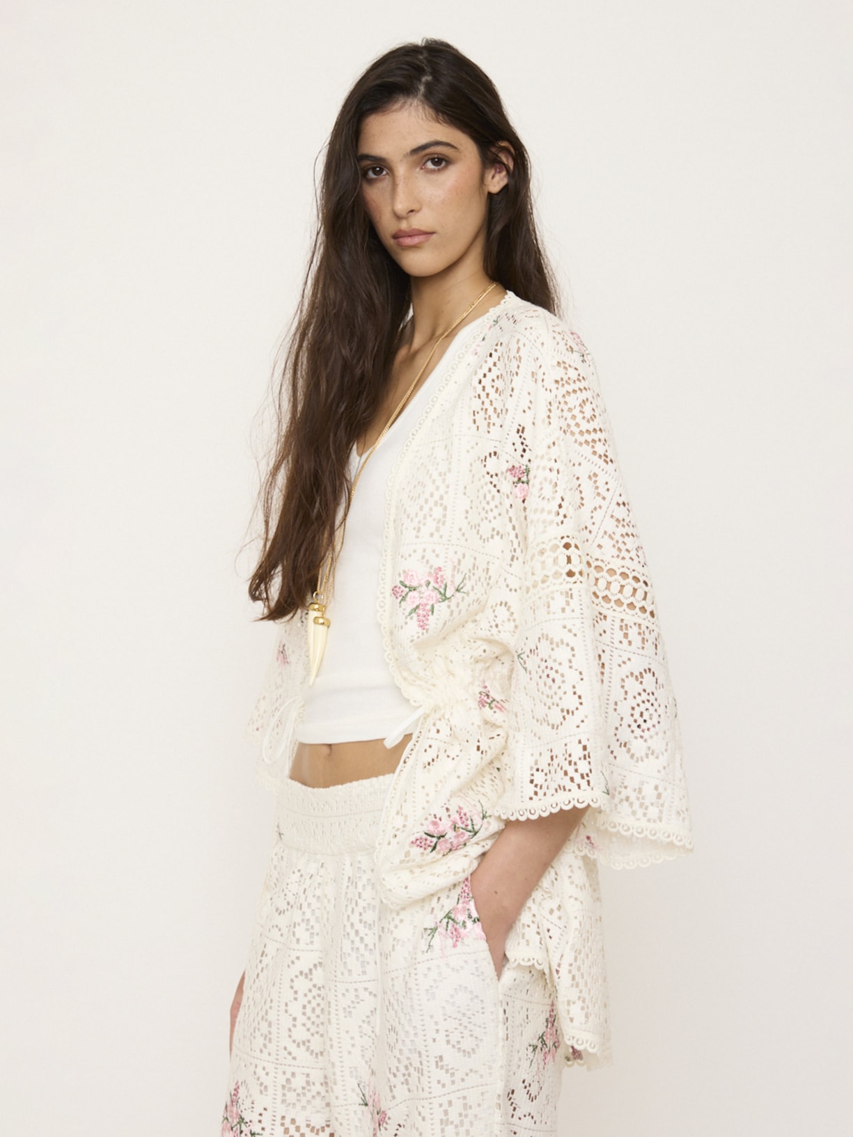 Kimono Feminino Capa Bouquet V27 Off White Mixed