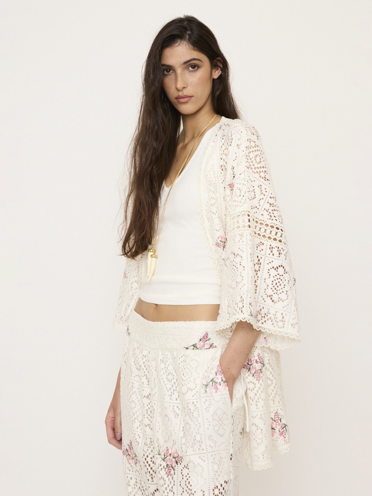 Kimono Feminino Capa Bouquet V27 Off White Mixed