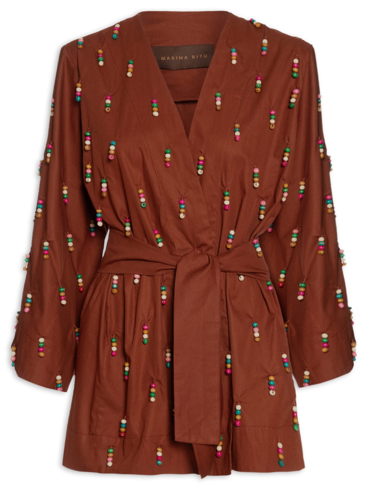 Kimono Feminino Chocolate Miçangas - Marrom