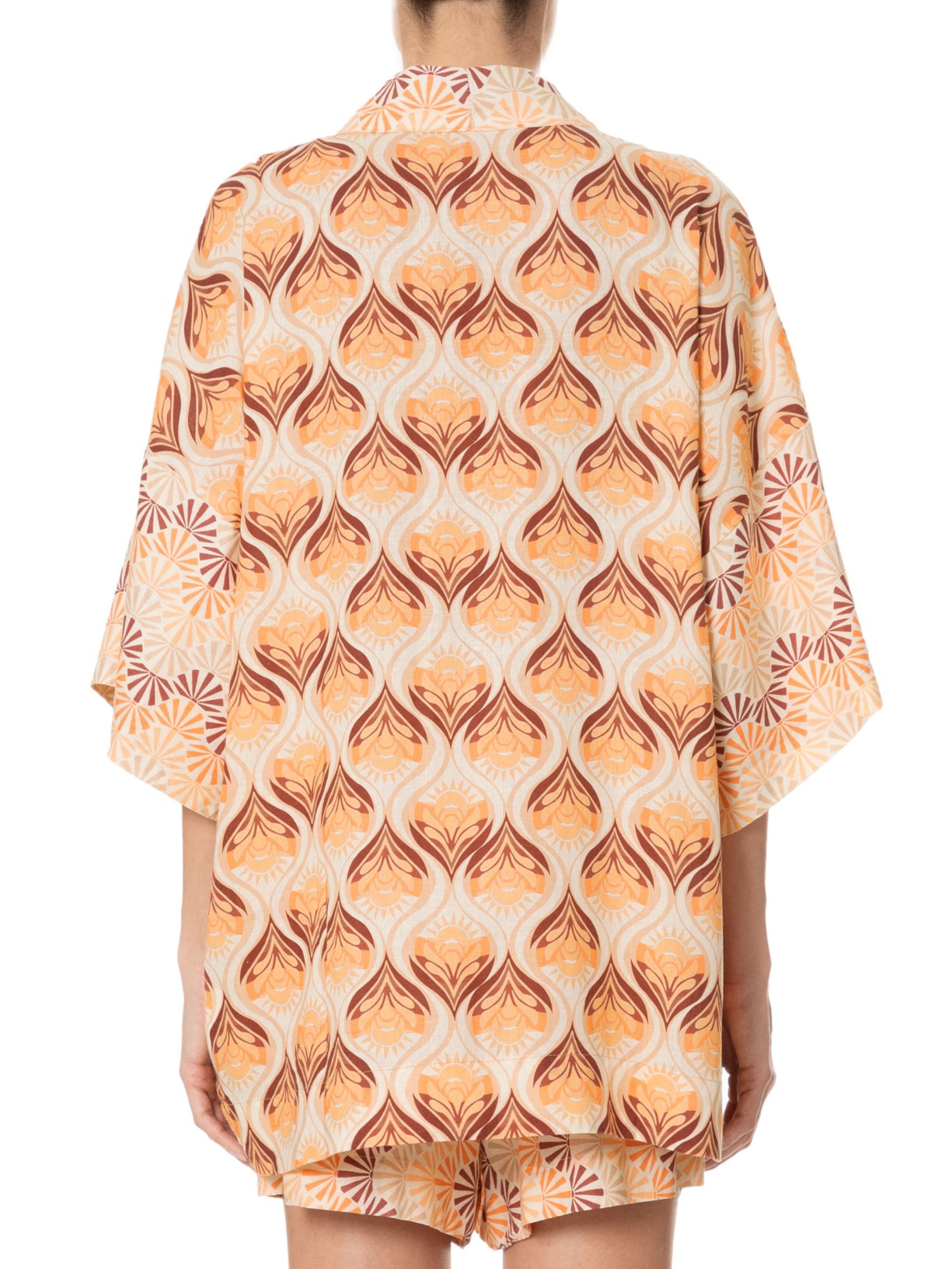 Kimono Feminino Com Top Linho Estampa Luz Mix Marrom Dress To