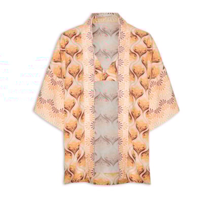 Kimono Feminino Com Top Linho Estampa Luz Mix - Marrom