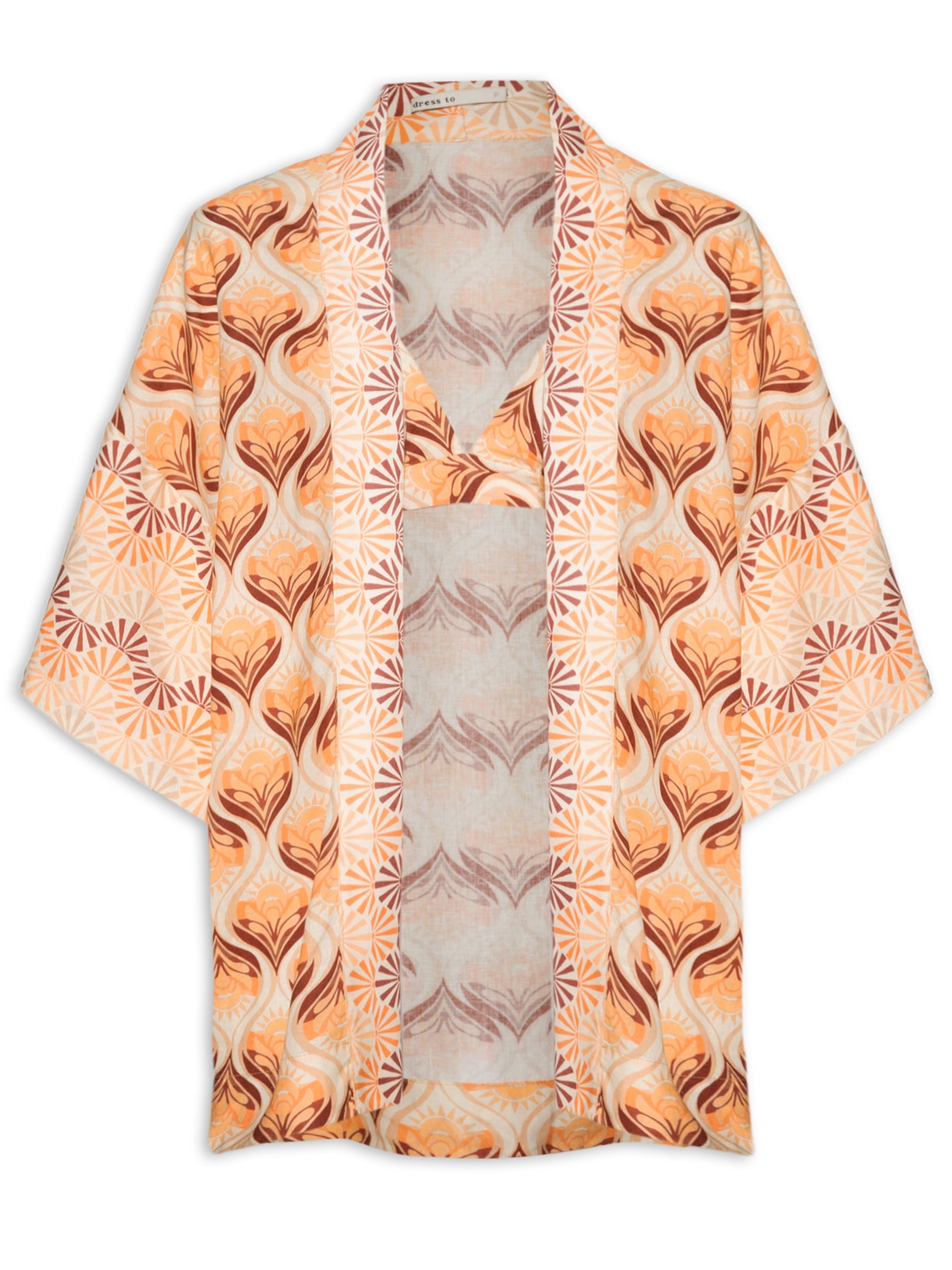 Kimono Feminino Com Top Linho Estampa Luz Mix - Marrom