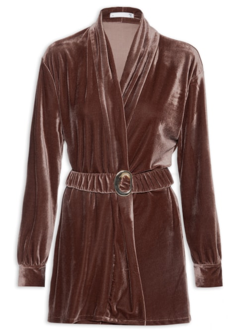 Kimono Feminino Em Veludo Com Cinto - Marrom