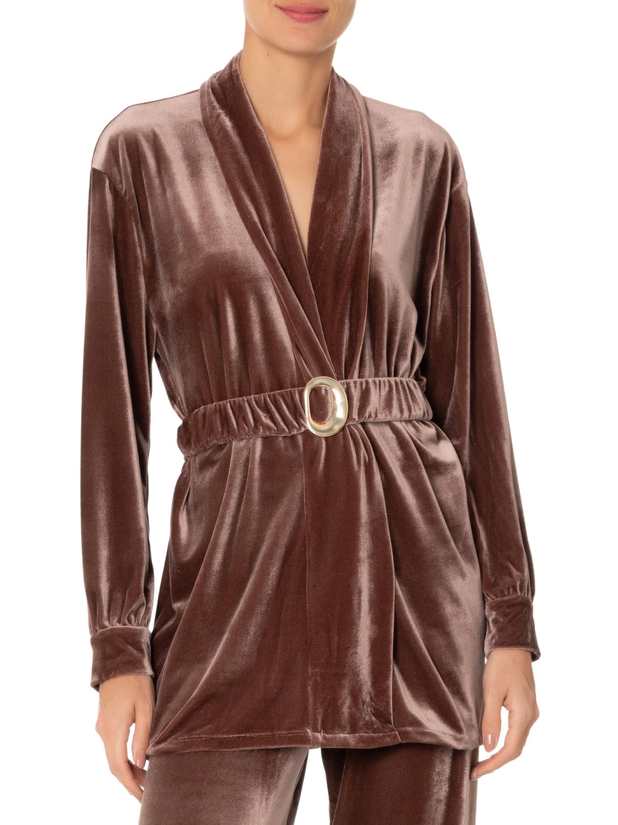 Kimono Feminino Em Veludo Com Cinto Marrom  '2Essential