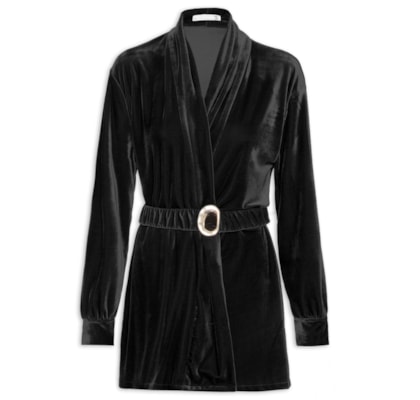 Kimono Feminino Em Veludo Com Cinto - Preto