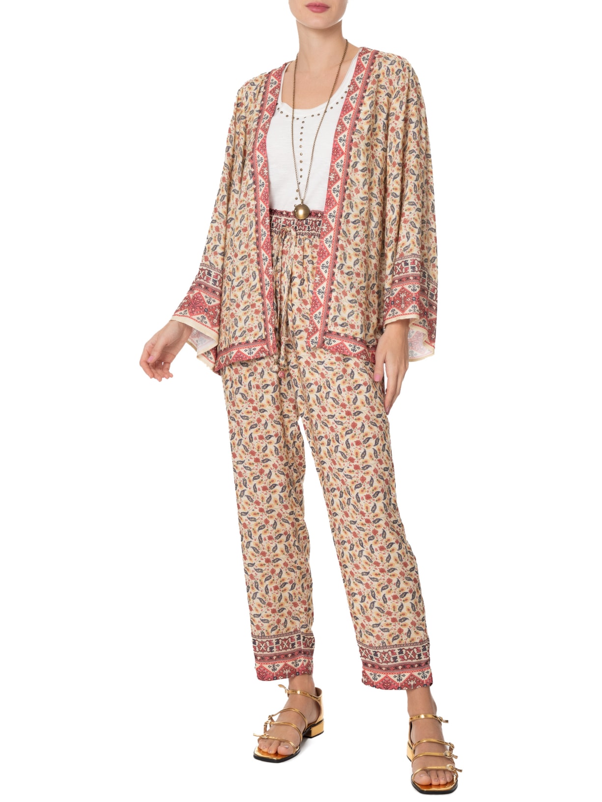 Kimono Feminino Estampa Armênia Bege  Maria Filó