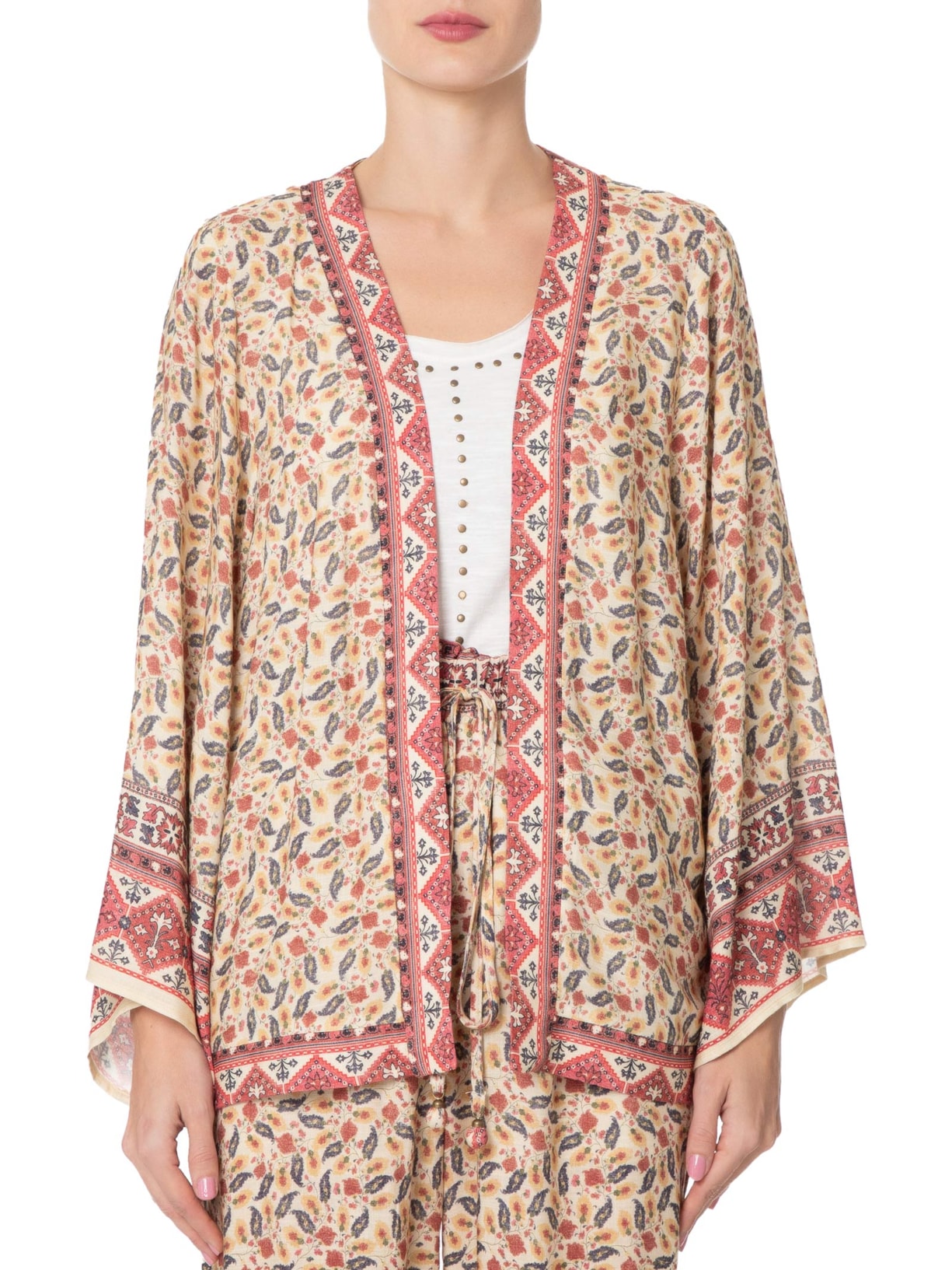 Kimono Feminino Estampa Armênia Bege  Maria Filó