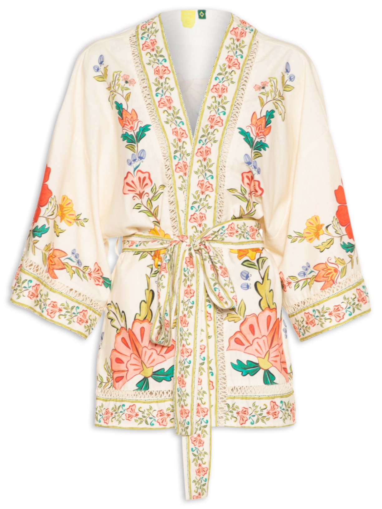 Kimono Feminino Flor de Borboleta - Bege