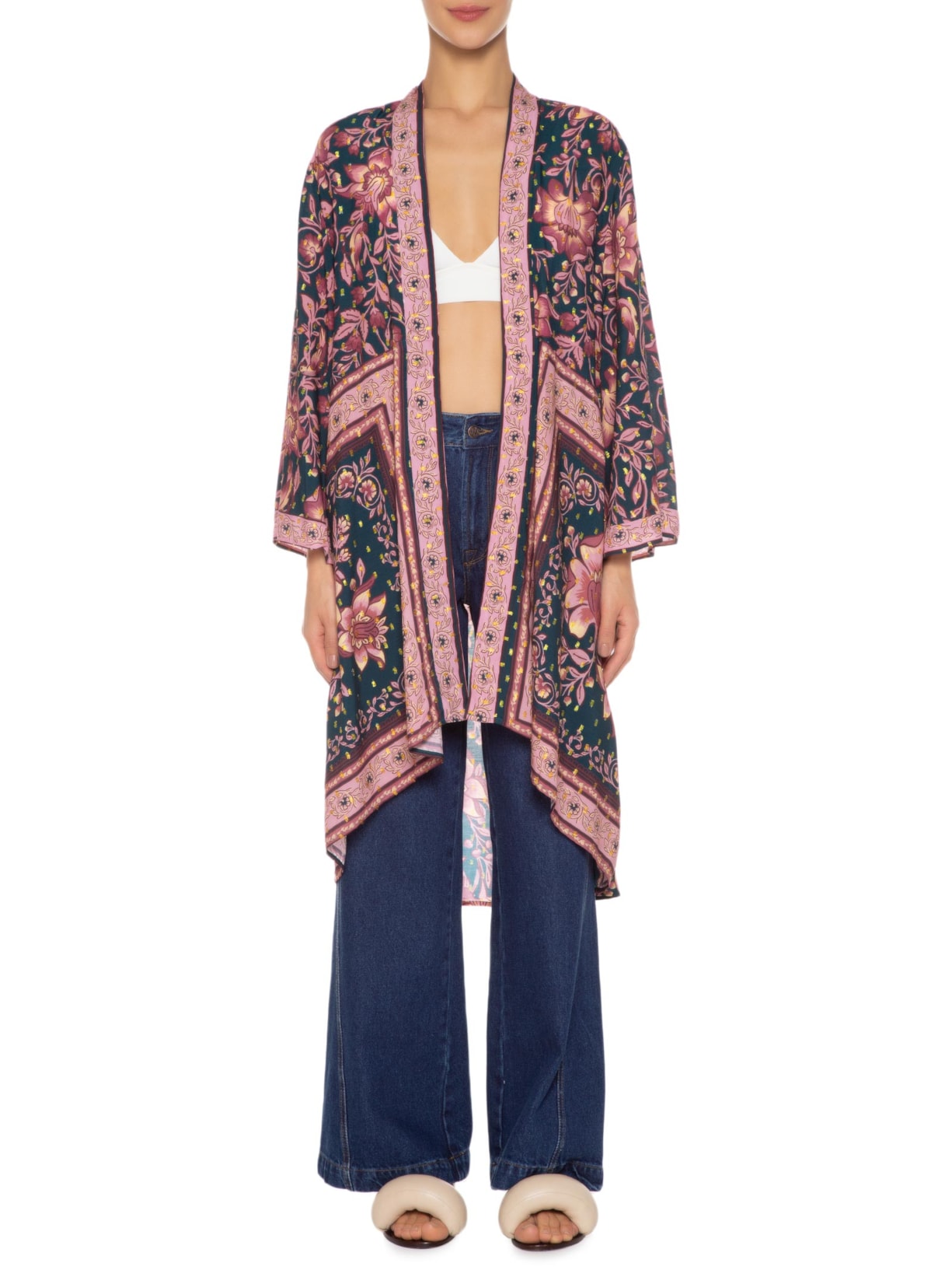 Kimono Feminino Jardim Boho Rosa Farm