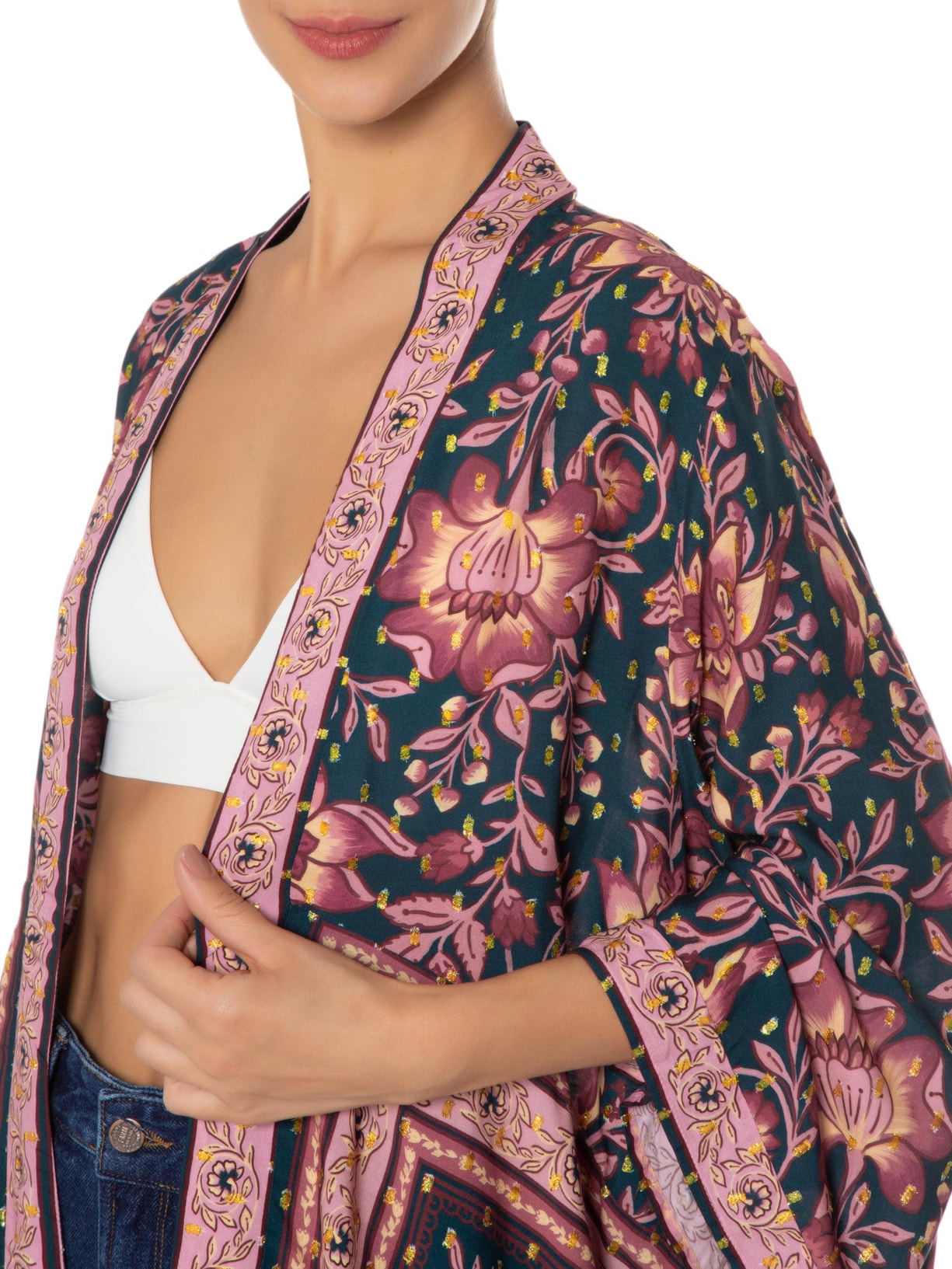 Kimono Feminino Jardim Boho Rosa Farm