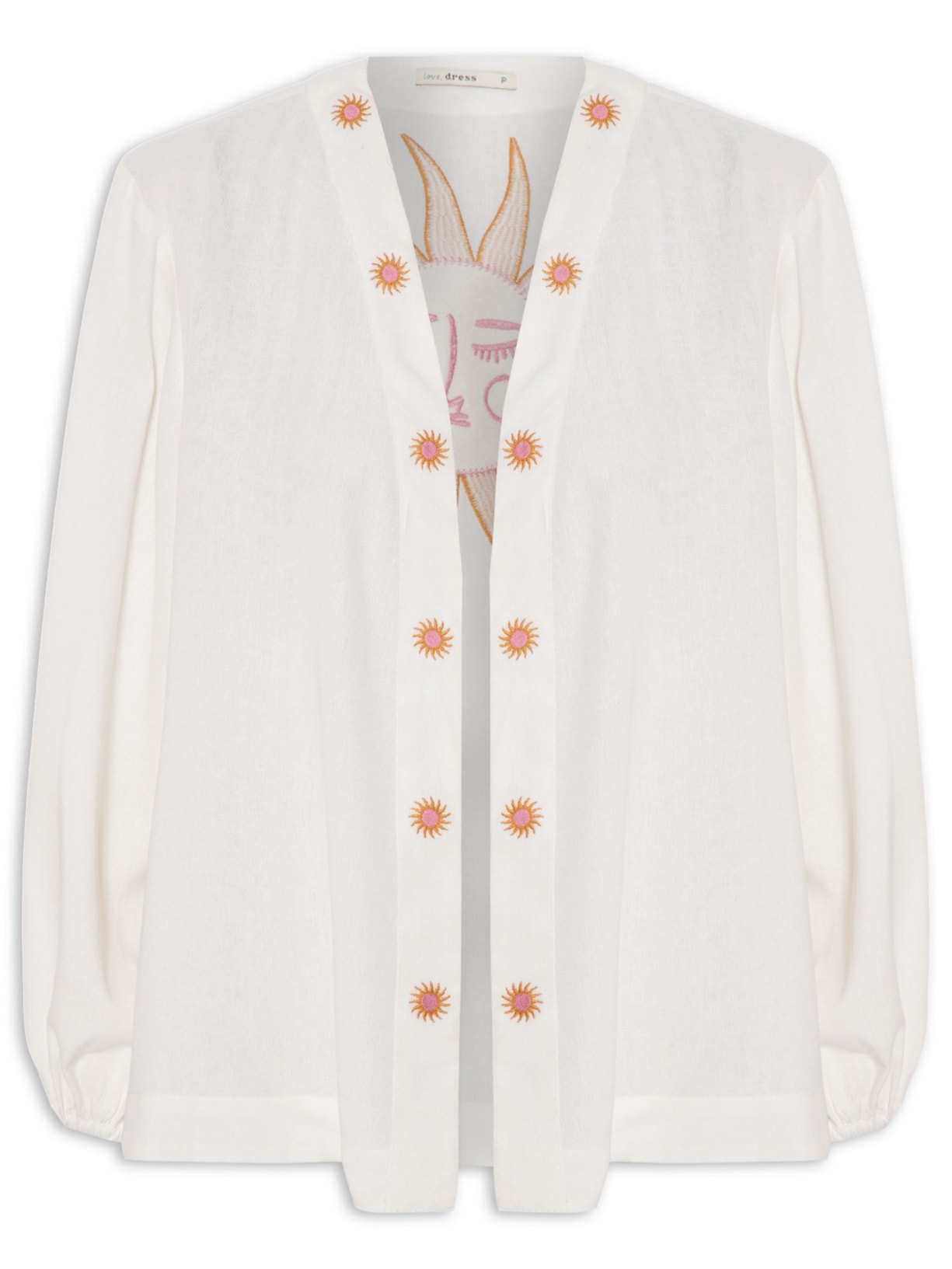 Kimono Feminino Linho Bordado Sol - Off White