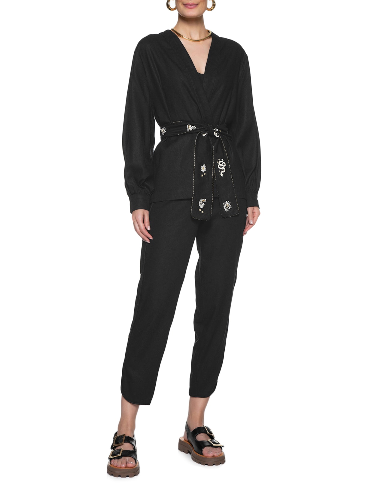 Kimono Feminino Linho Bordado Sonhos Preto Dress To