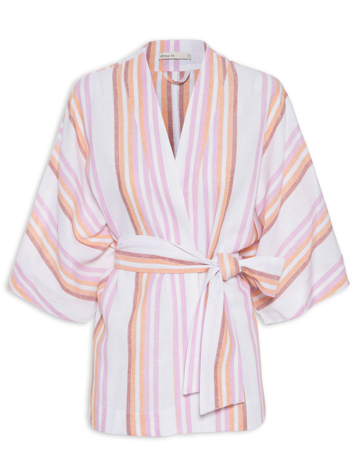 Kimono Feminino Listras Faixa Cintura - Branco