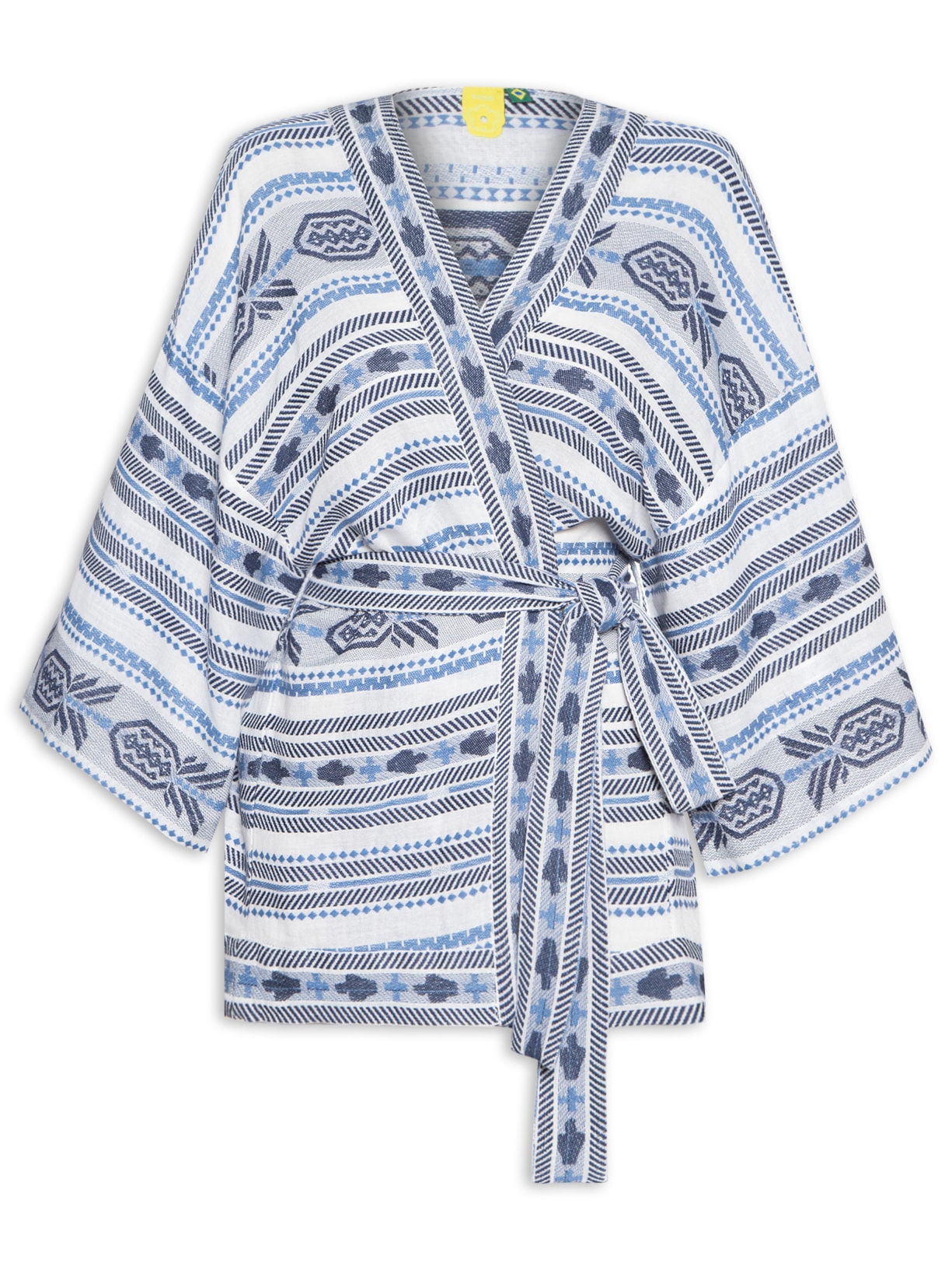 Kimono Feminino Manga Longa Jacquard Artesanal - Branco