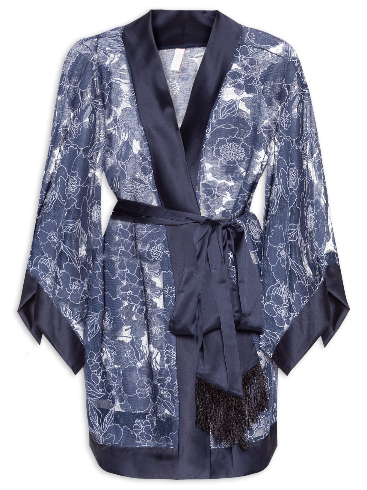 Kimono Feminino Manga Média Devore Astrid - Azul