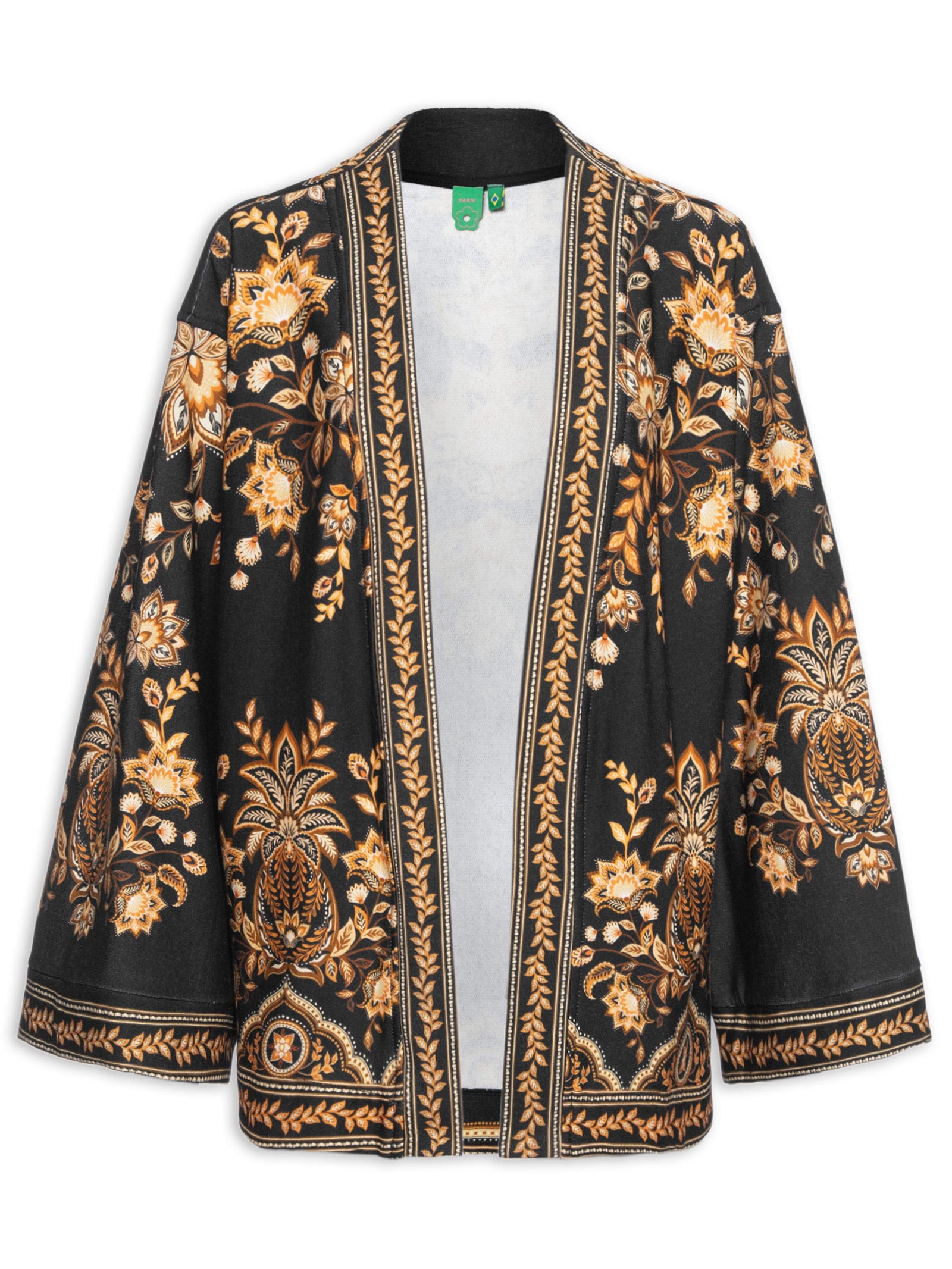 Farm - Kimono Feminino Moletom Flora Abacaxi - Preto