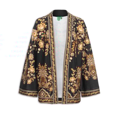Kimono Feminino Moletom Flora Abacaxi - Preto