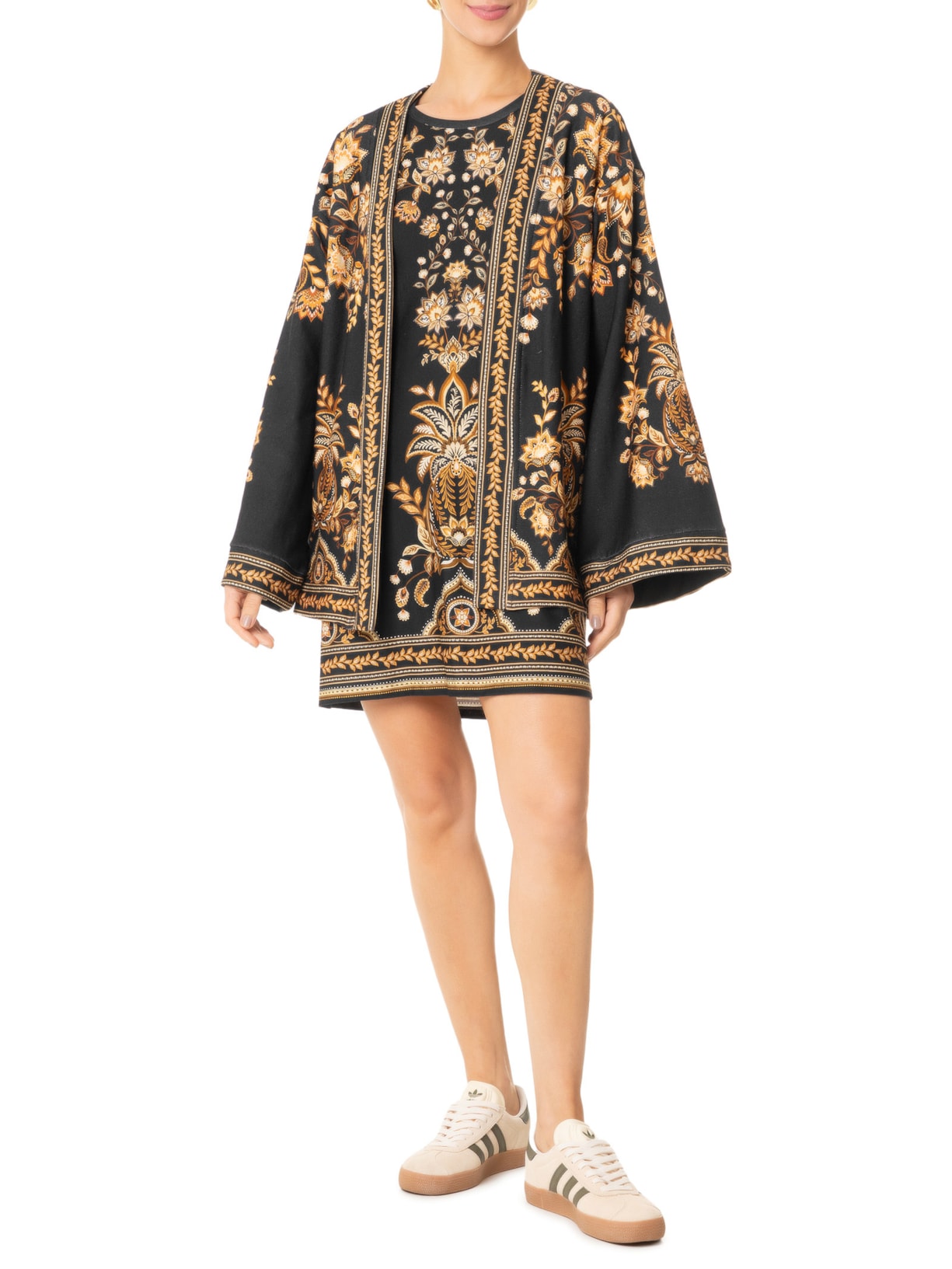Kimono Feminino Moletom Flora Abacaxi Preto Farm