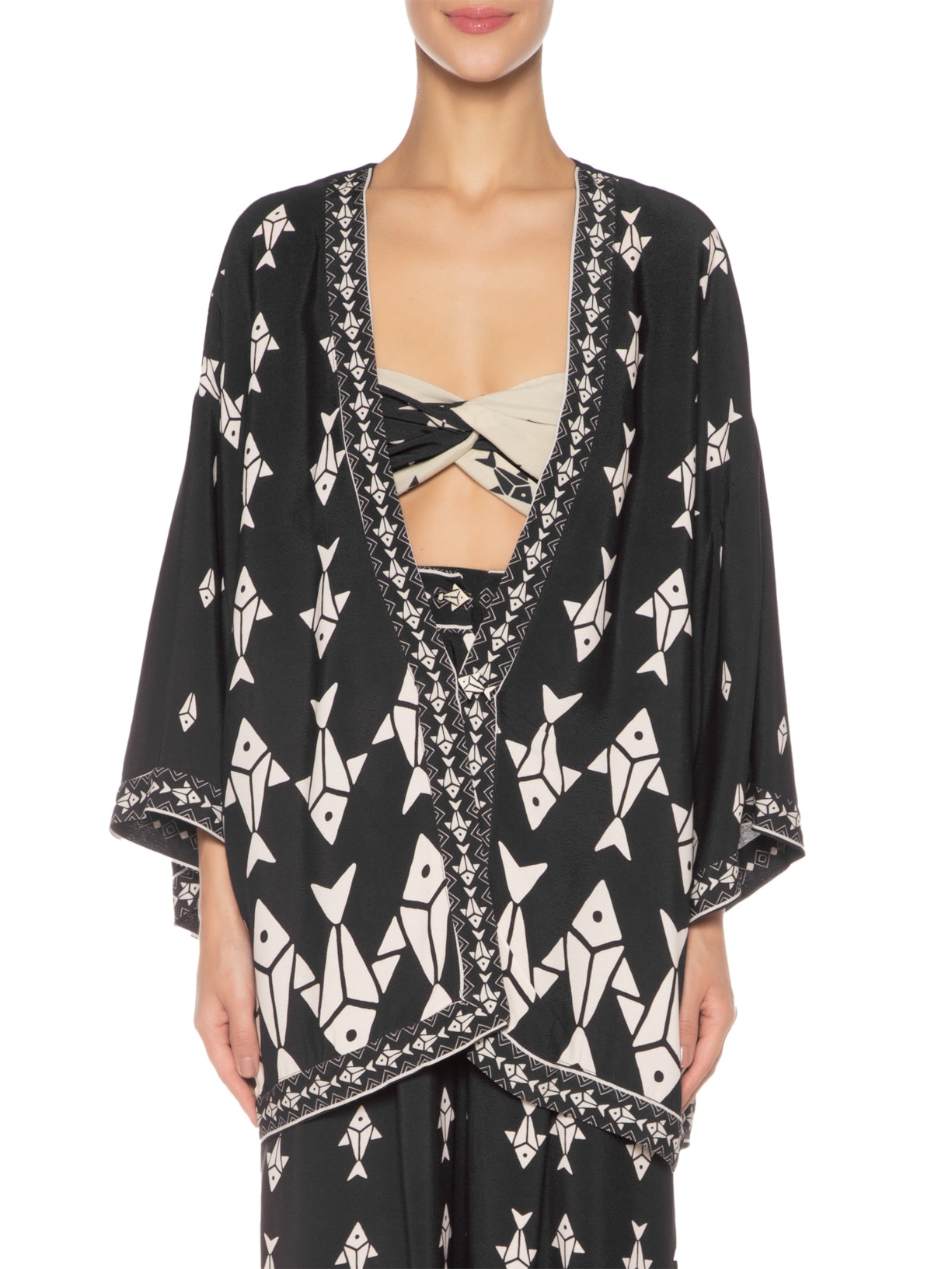 Kimono Feminino Peixinhos Preto Farm