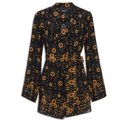 Kimono Feminino Silk Sunflower - Preto