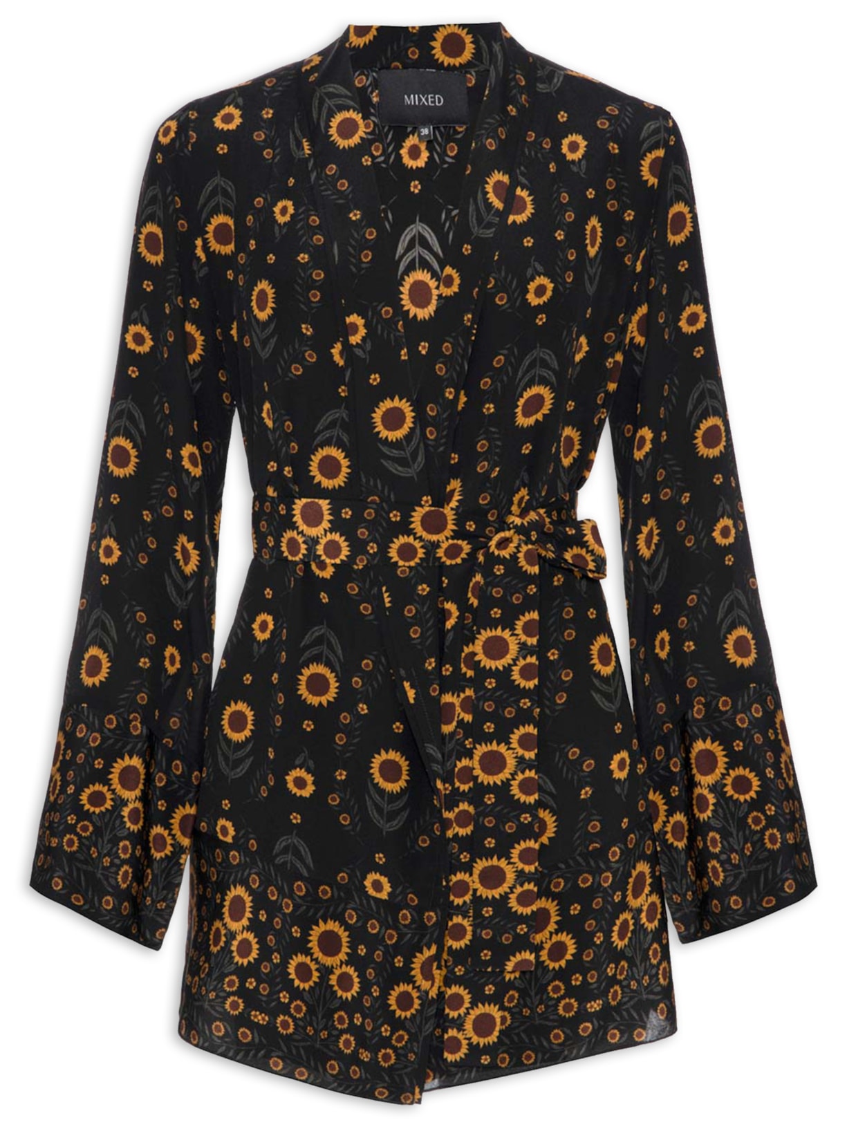 Kimono Feminino Silk Sunflower - Preto