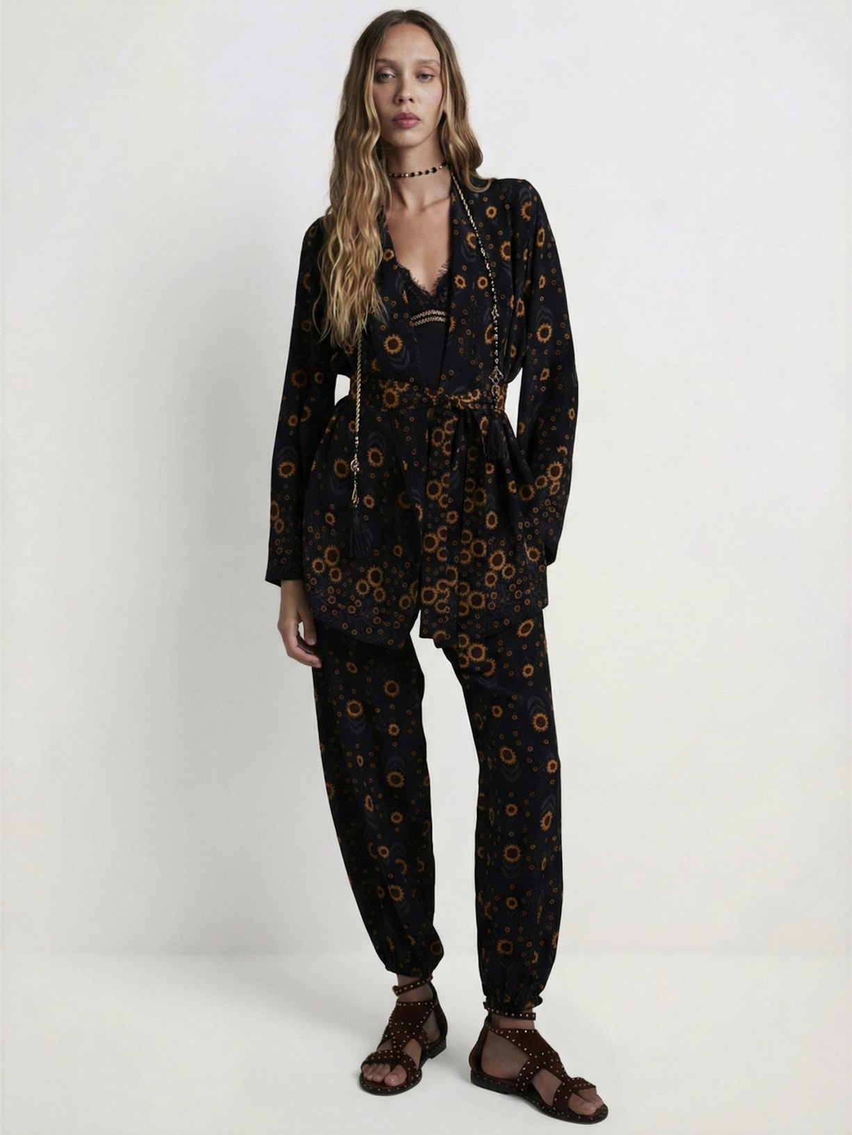 Kimono Feminino Silk Sunflower Preto Mixed