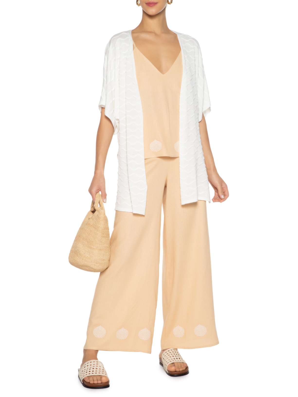 Kimono Feminino Tricot Nervuras Ondas Off White Maria Filó