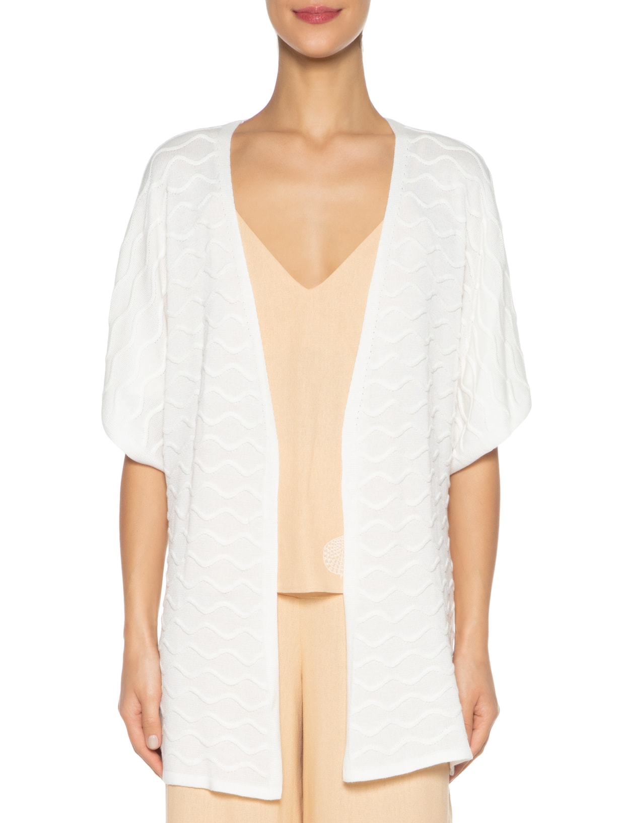 Kimono Feminino Tricot Nervuras Ondas Off White Maria Filó