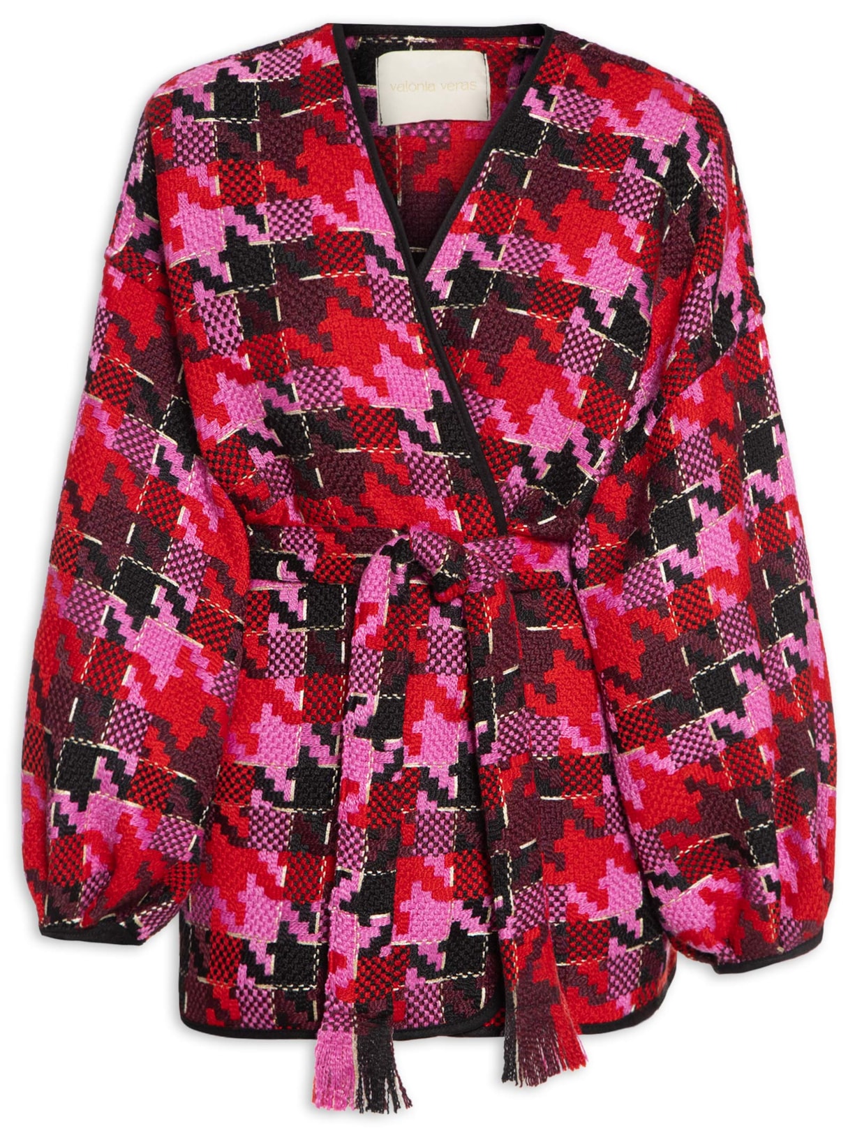Kimono Feminino Tweed Com Faixa - Vermelho