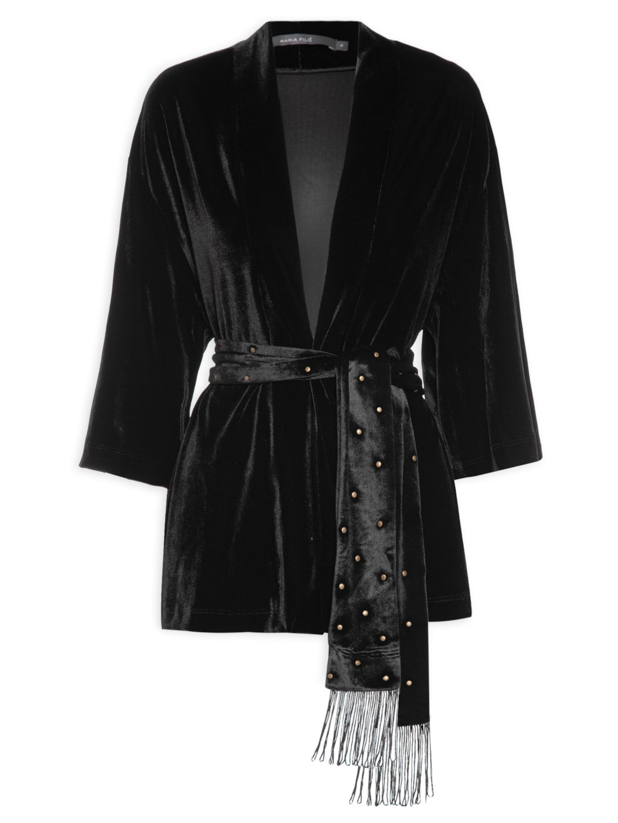 Kimono Feminino Veludo Faixa Metais - Preto